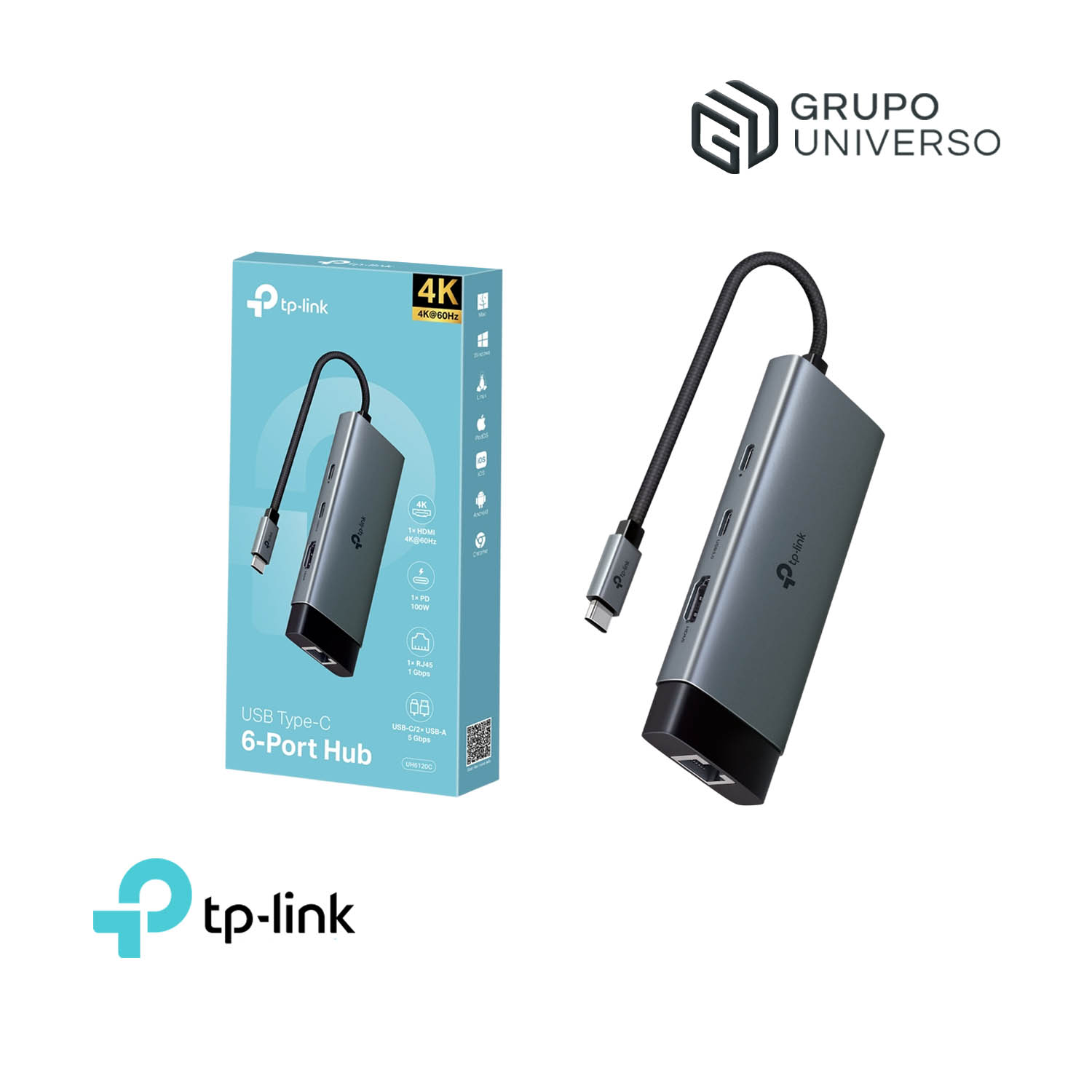 TP-LINK ADAPTADOR HUB UH6120C USB TIPO C 6 PUERTOS EN 1 - 1