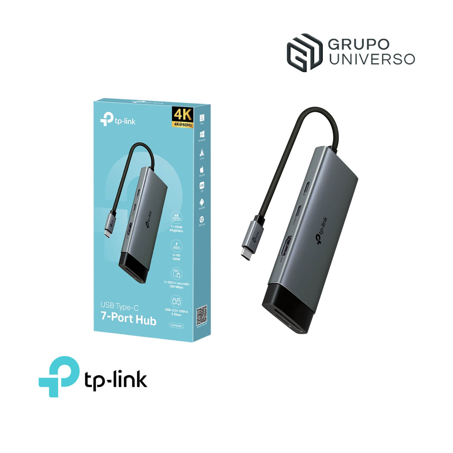TP-LINK ADAPTADOR HUB UH7020C USB TIPO C 7 PUERTOS EN 1 - 1