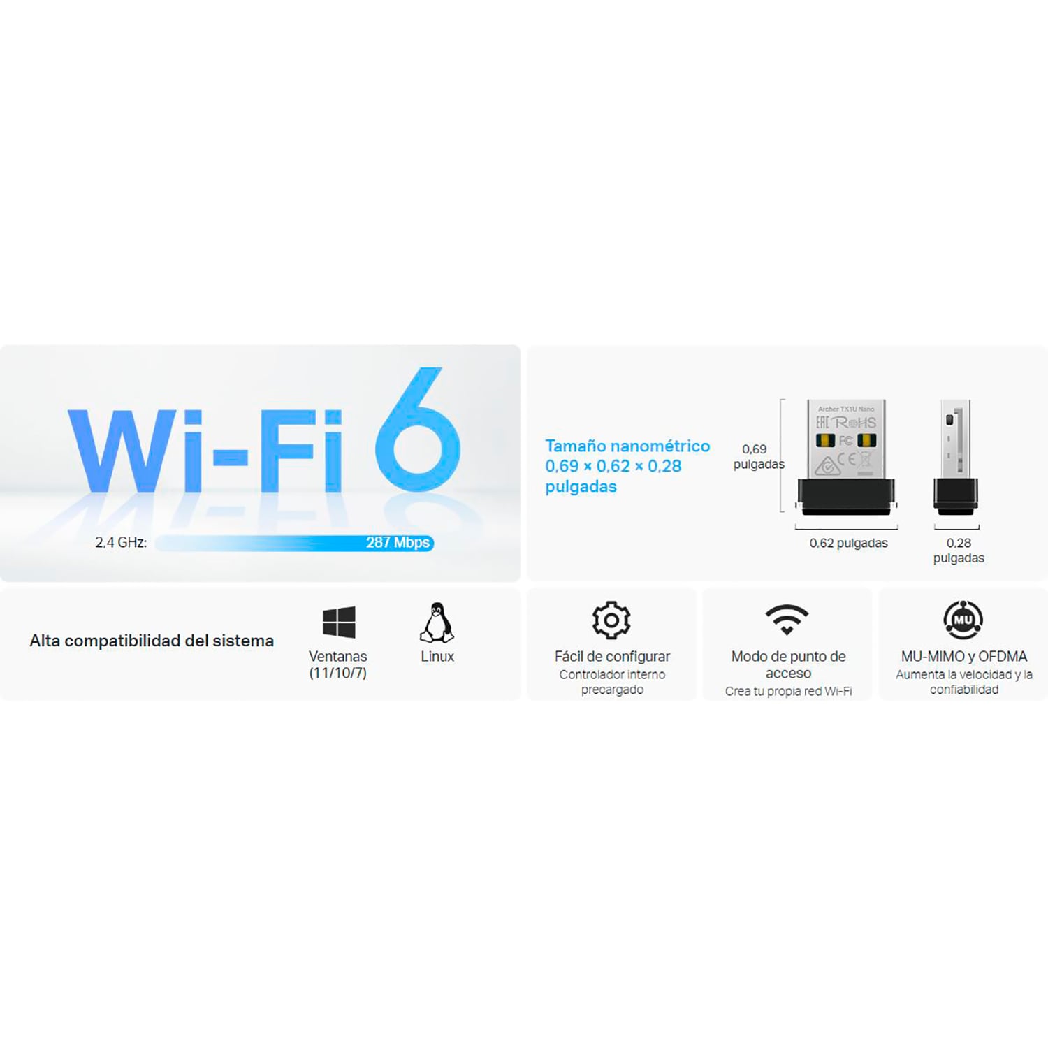 TP-LINK ARCHER TX1U NANO AX300 NANO WI-FI 6 ADAPTADOR USB INALÁMBRICO - 2