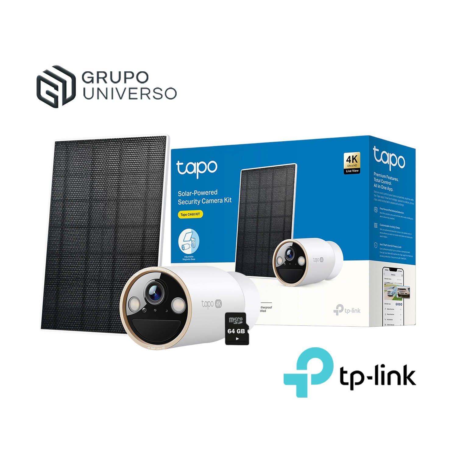 TP LINK - CÁMARA TAPO C460 KIT 4K AUDIO BIDIRECCIONAL ZOOM 18X PANEL SOLAR 64GB - 1
