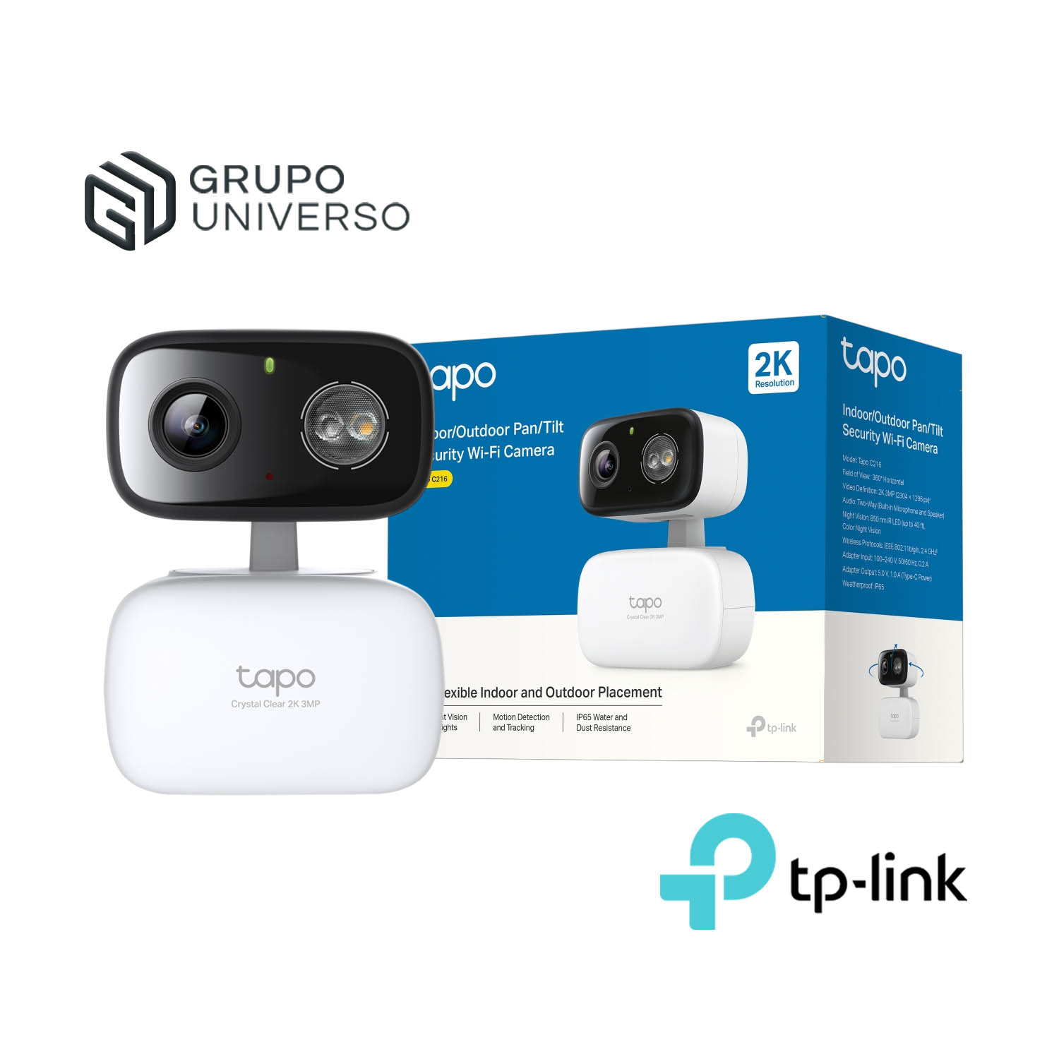 TP LINK - CÁMARA VIGILANCIA TAPO C216 3MP 2K 360 VISION NOCHE EXTERIOR ALARMA - 1