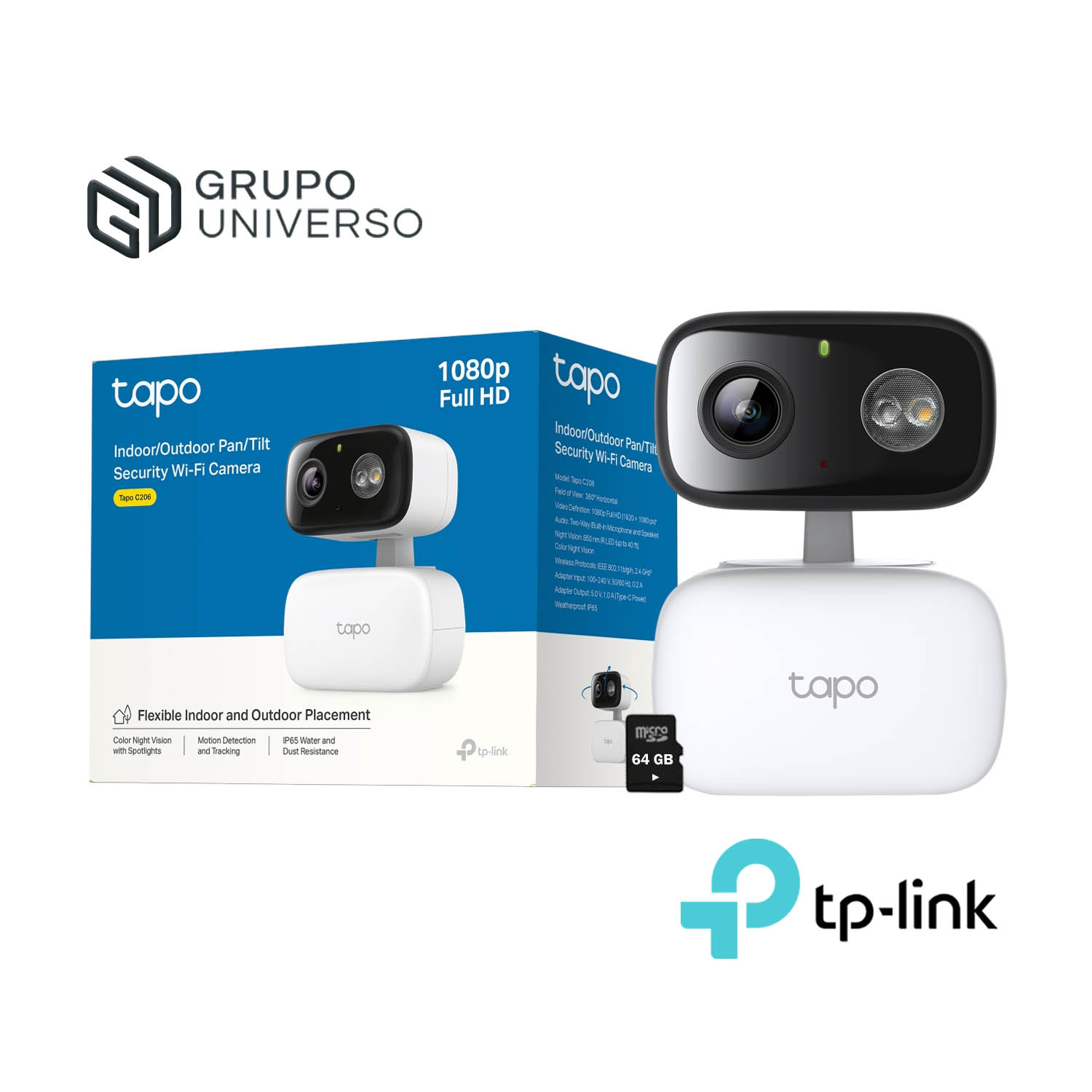 TP LINK - CÁMARA VIGILANCIA TAPO C206 2MP AUDIO 2VÍAS VISION NOCHE EXTERIOR 64GB - 1