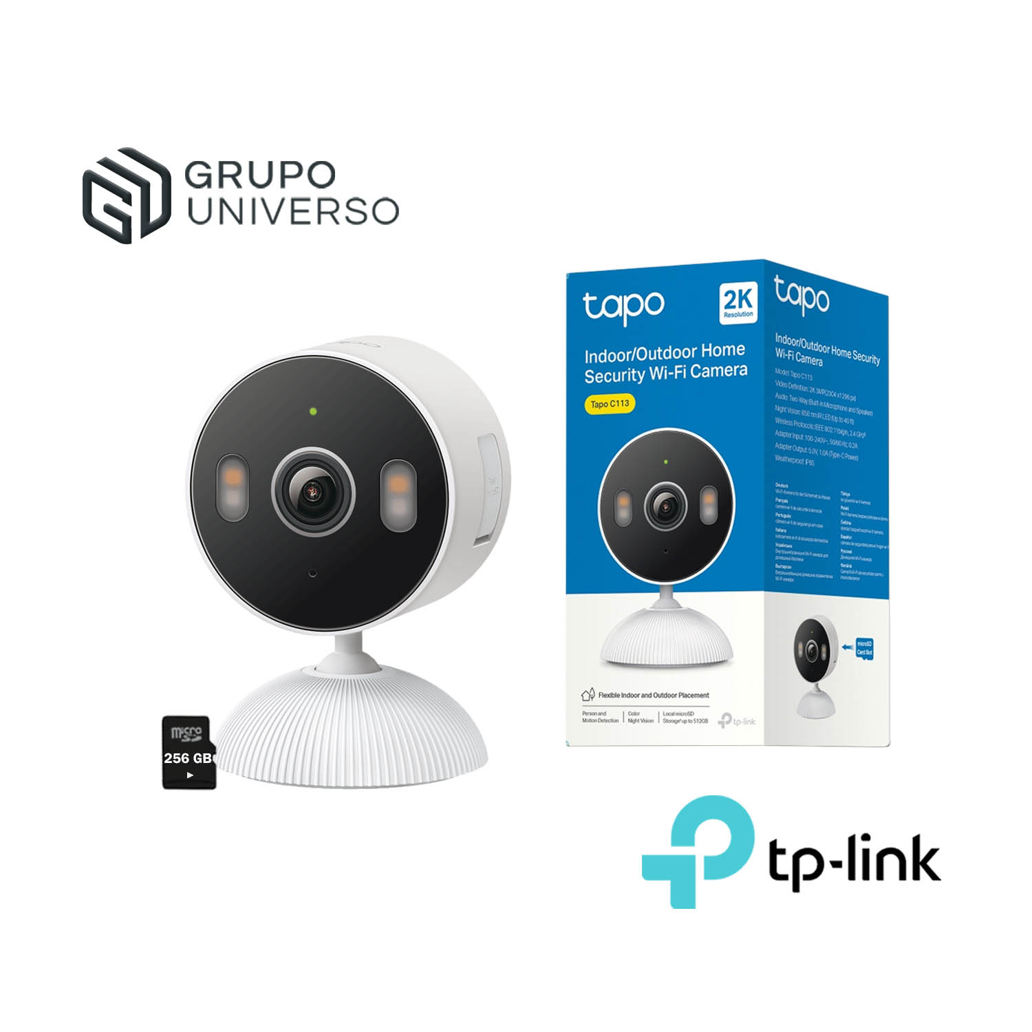 TP LINK - CÁMARA VIGILANCIA TAPO C113 2K DETECCIÓN LLANTO NOCHE COLOR IP65 256GB - 1