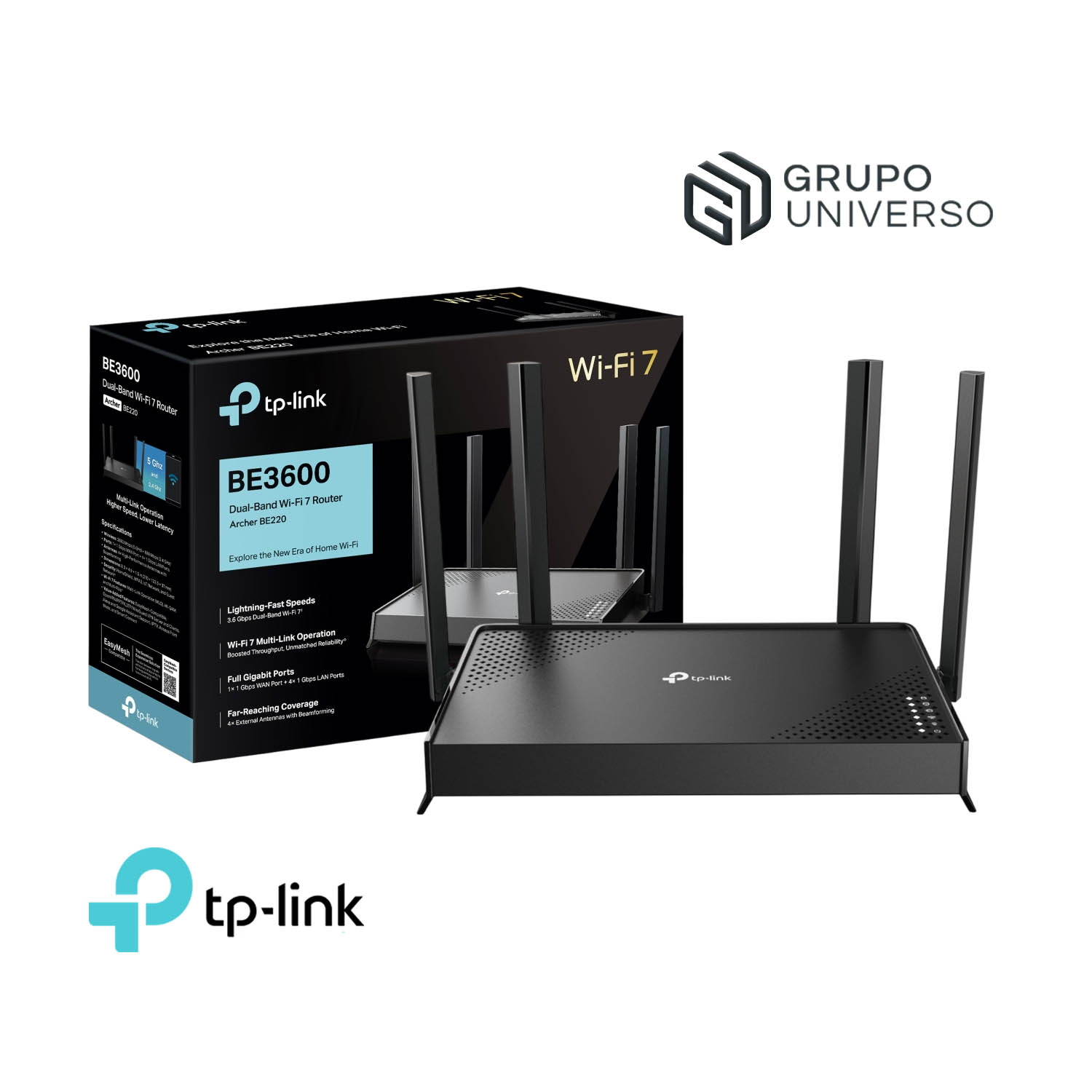 TP-LINK ROUTER ARCHER BE220 WI-FI 7 DE DOBLE BANDA BE3600 - 1