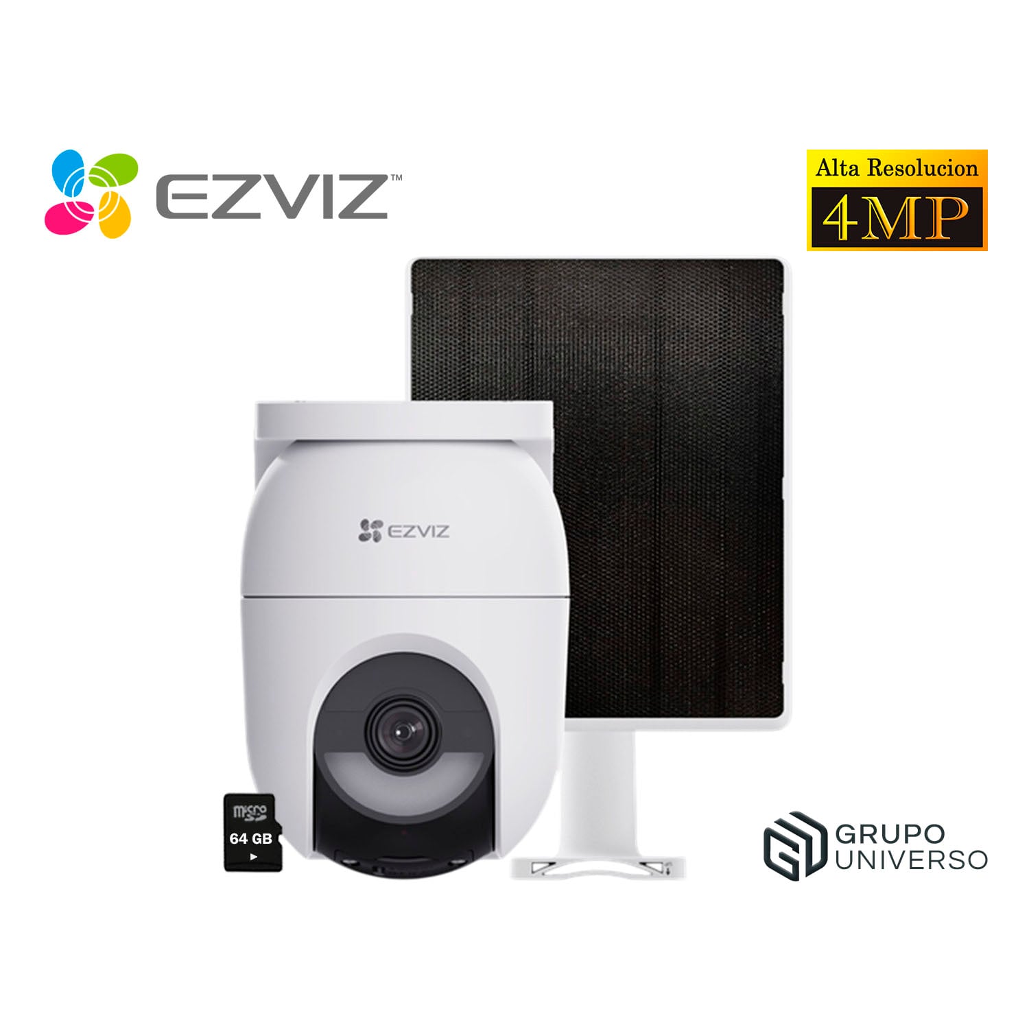 CÁMARA SEGURIDAD EZVIZ CB8 LITE 4MP + PANEL SOLAR KIT AUDIO DOBLE VÍA NOCHE COLOR SIRENA LUZ BATERÍA 64GB - 1