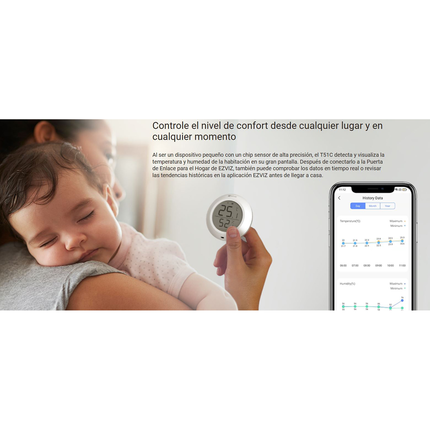 SENSOR DE TEMPERATURA Y HUMEDAD EZVIZ T51C PANTALLA DIGITAL - 2