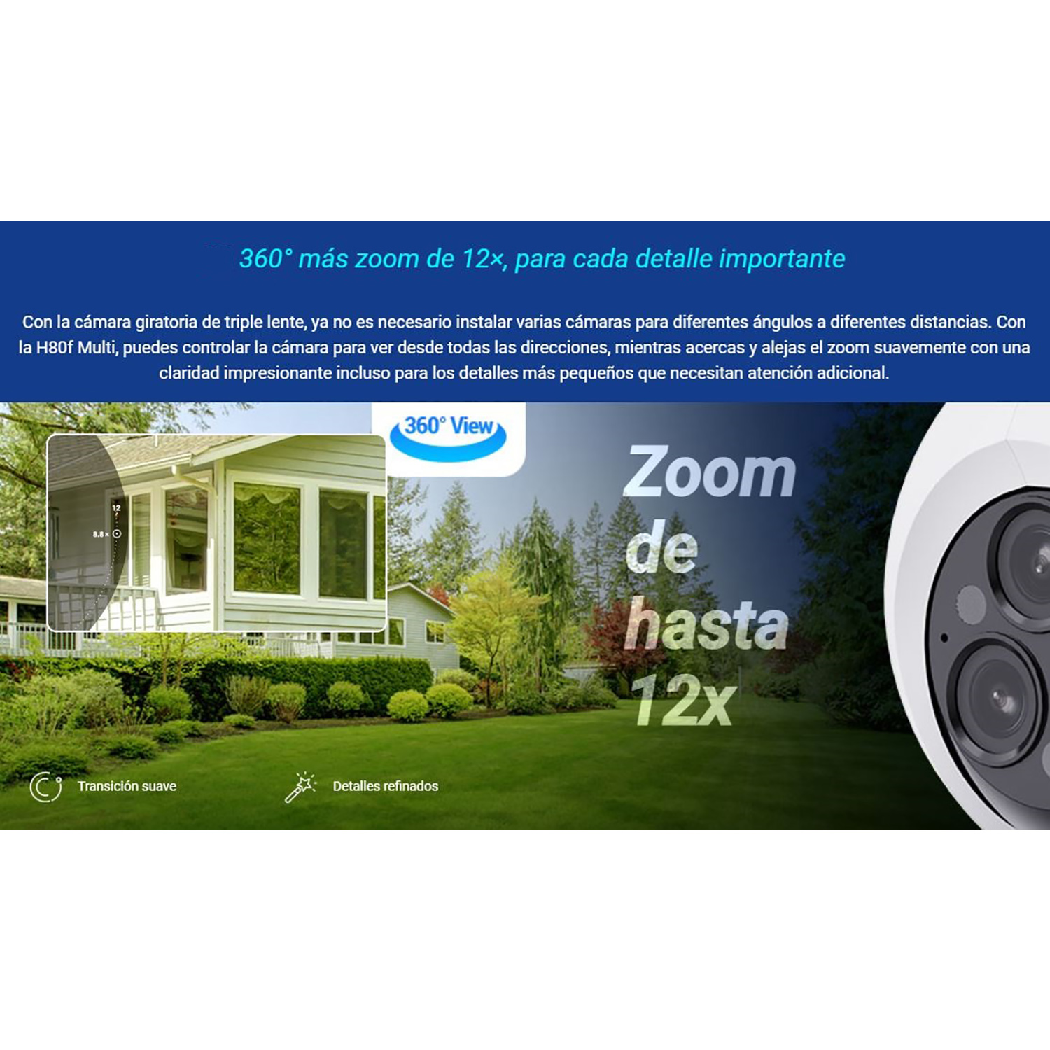CÁMARA SEGURIDAD EZVIZ H80F MULTI 2K+ 4MP TRIPLE LENTE AUDIO DOBLE VÍA SEGUIMIENTO ZOOM PERSONAS ALARMA - 2