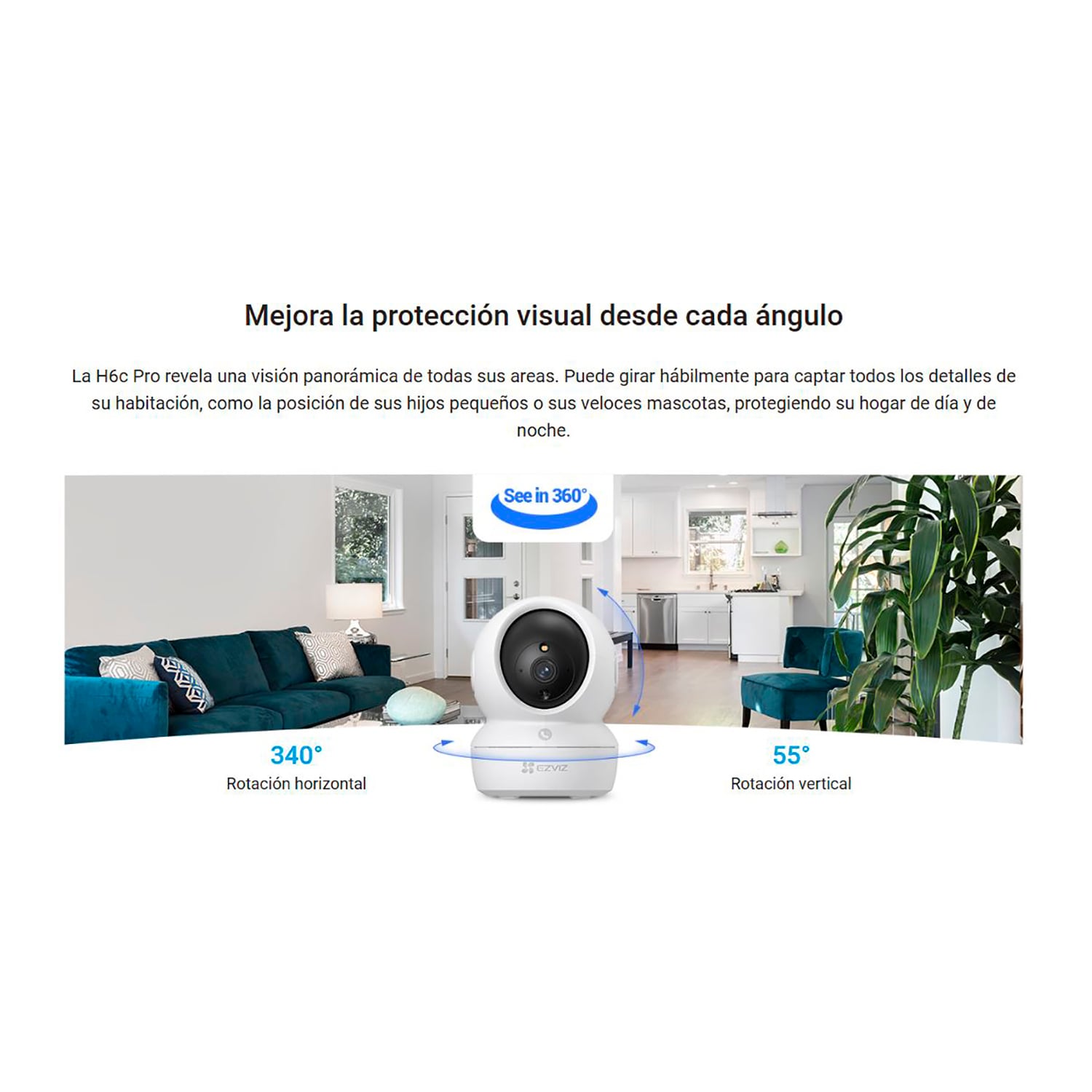 CÁMARA SEGURIDAD EZVIZ H6C PRO 2K 3MP 360 AUDIO 2VÍAS BOTÓN LLAMADA DETECCÓN PERSONAS + SOPORTE PARED - 3