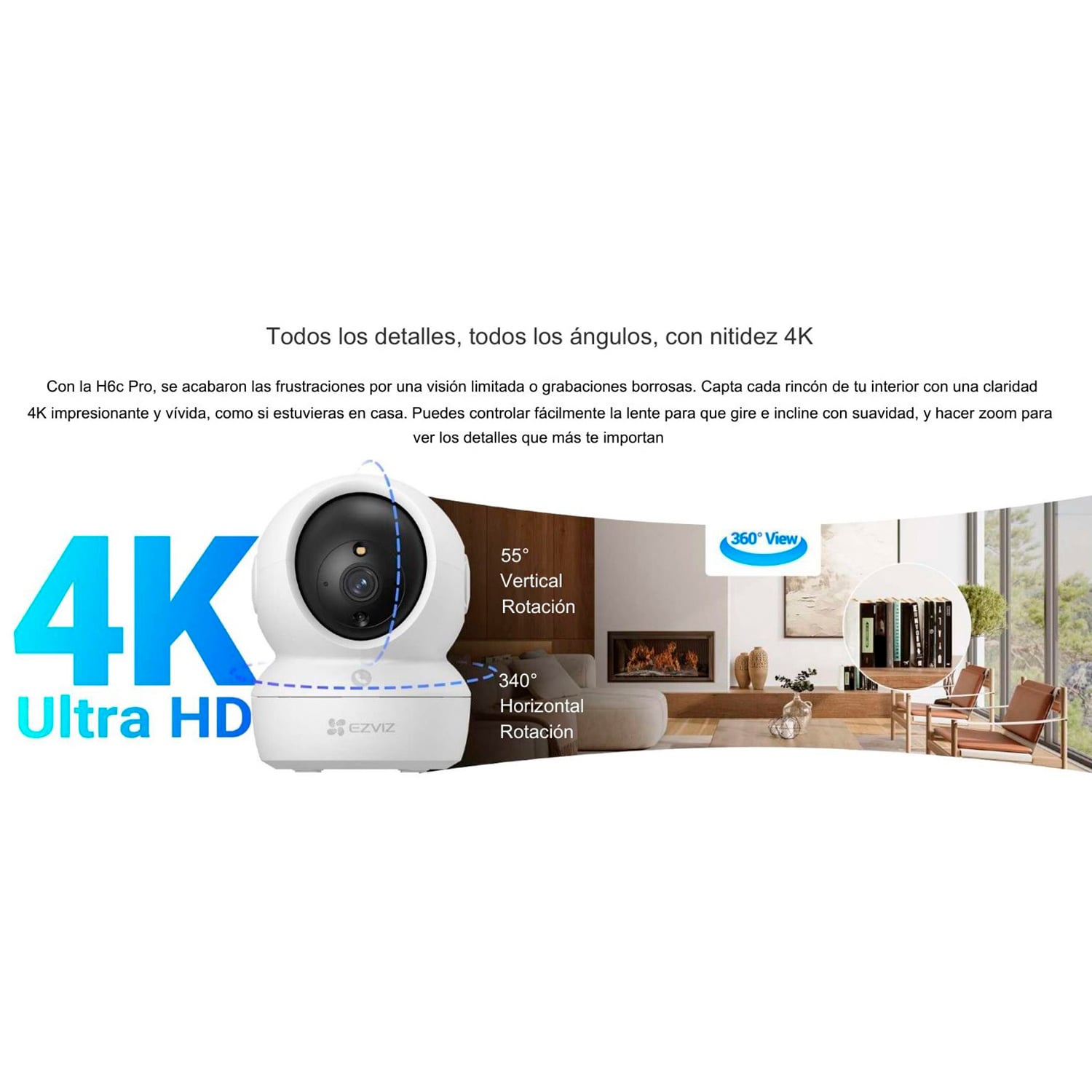 CÁMARA SEGURIDAD EZVIZ H6C PRO 4K 360 AUDIO DOBLE VÍA BOTÓN LLAMADA DETECCIÓN PERSONAS SONIDO 64GB - 3