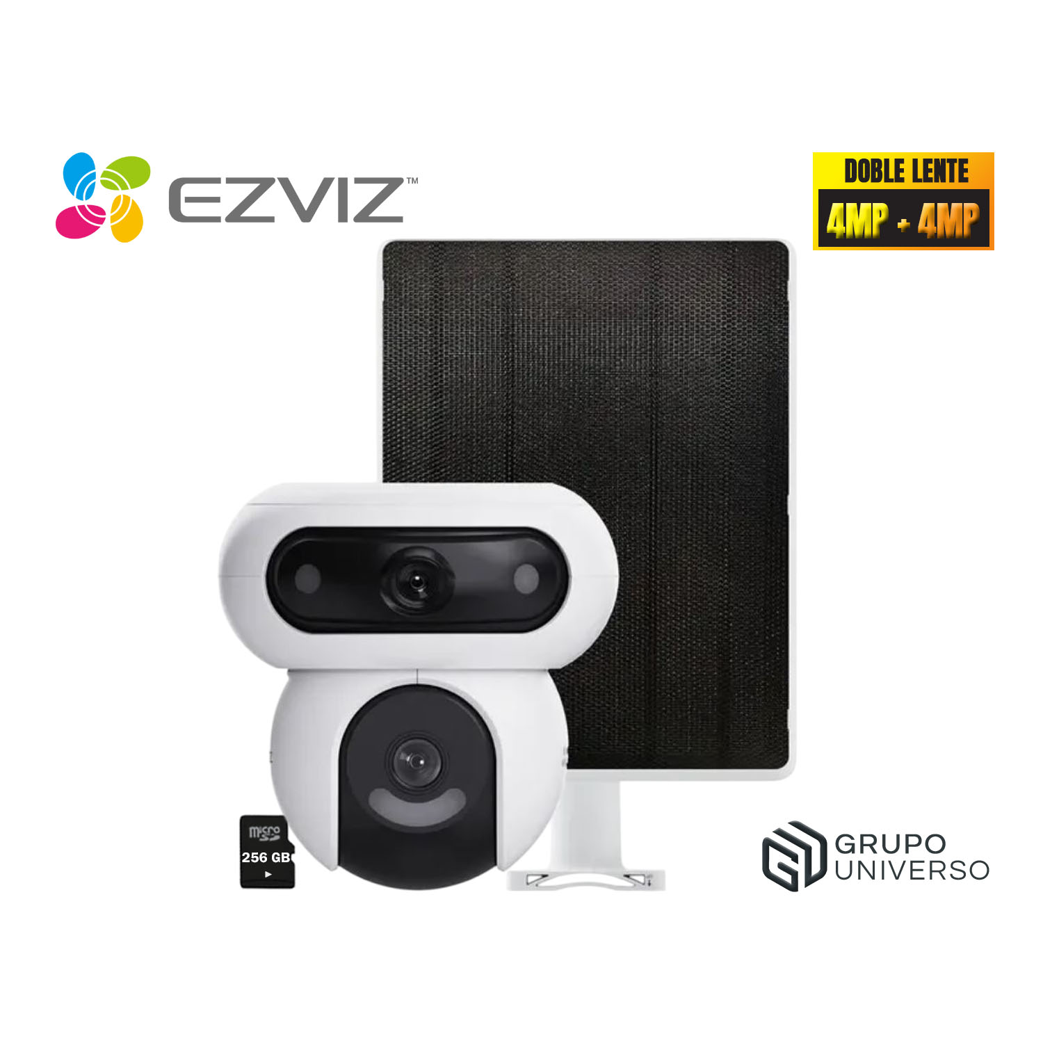 CÁMARA SEGURIDAD EZVIZ HB90 DUAL KIT 4MP + 4MP AUDIO 2VÍAS DETECCIÓN IA DEFENSA ACTIVA BATERÍA PANEL SOLAR 256GB - 1