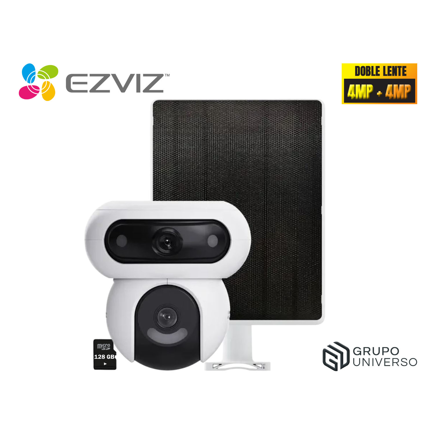 CÁMARA SEGURIDAD EZVIZ HB90 DUAL KIT 4MP + 4MP AUDIO 2VÍAS DETECCIÓN IA DEFENSA ACTIVA BATERÍA PANEL SOLAR 128GB - 1