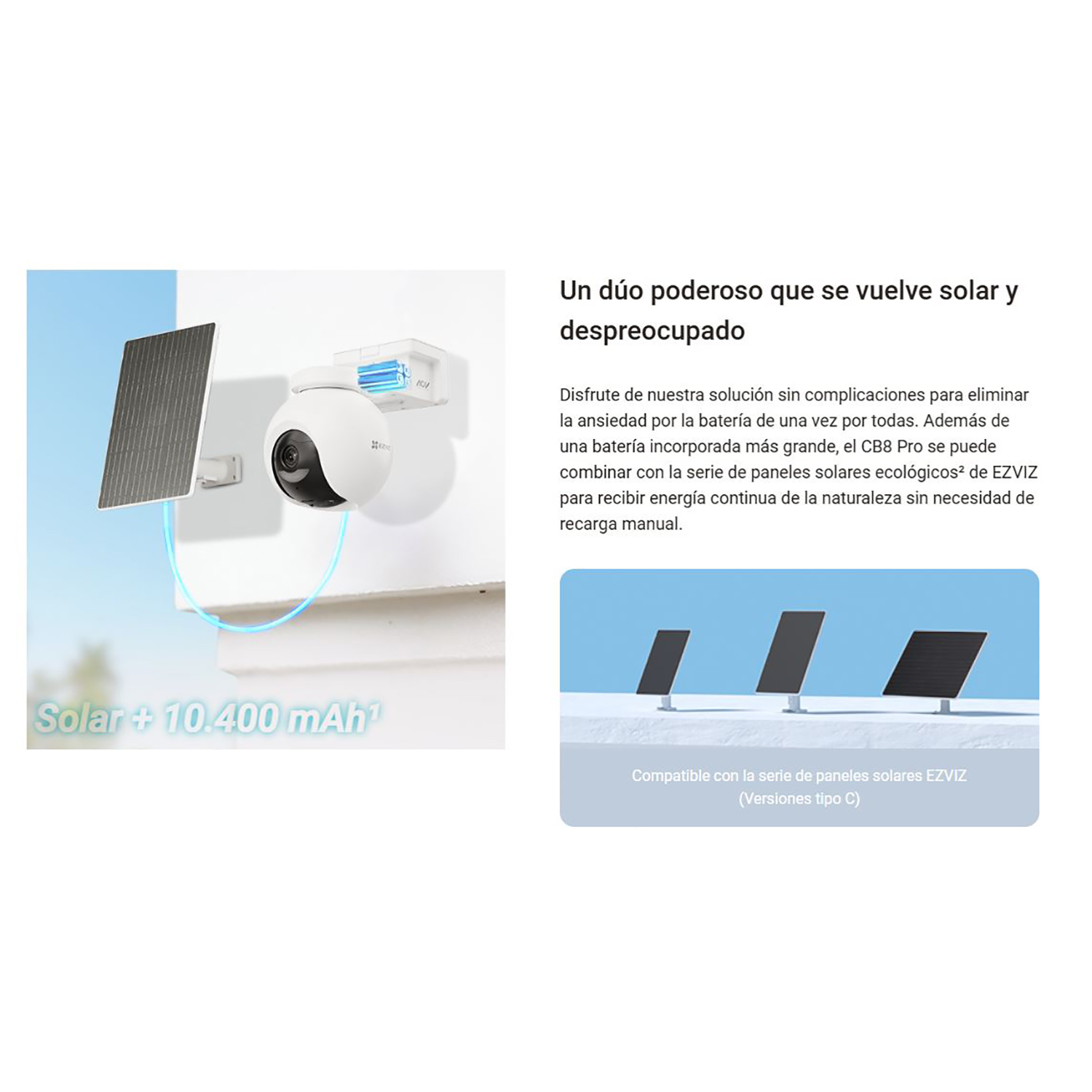 CÁMARA SEGURIDAD EZVIZ CB8 PRO 4K + PANEL SOLAR KIT 360 AUDIO DOBLE VÍA NOCHE COLOR DETECCIÓN IA BATERÍA 64GB - 4