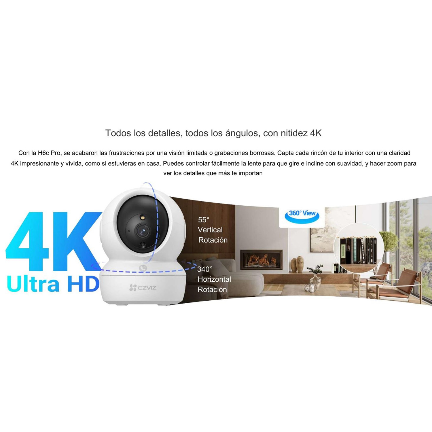 CÁMARA SEGURIDAD EZVIZ H6C PRO 4K 360 AUDIO DOBLE VÍA BOTÓN LLAMADA DETECCIÓN PERSONAS SONIDO - 2