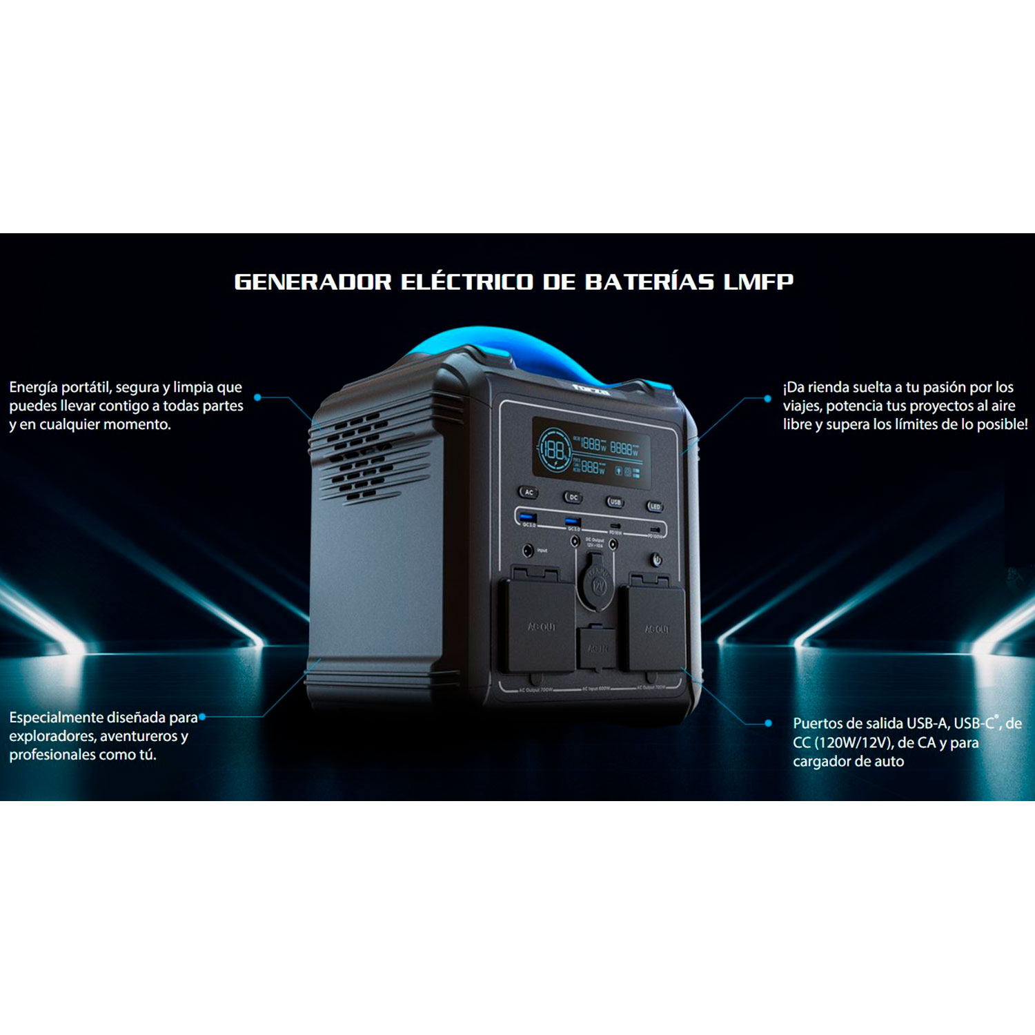 FORZA - CENTRAL ELÉCTRICA FORZA FPP-T702 PORTÁTIL 9PUERTOS 700W BATERÍA LMFP - 5