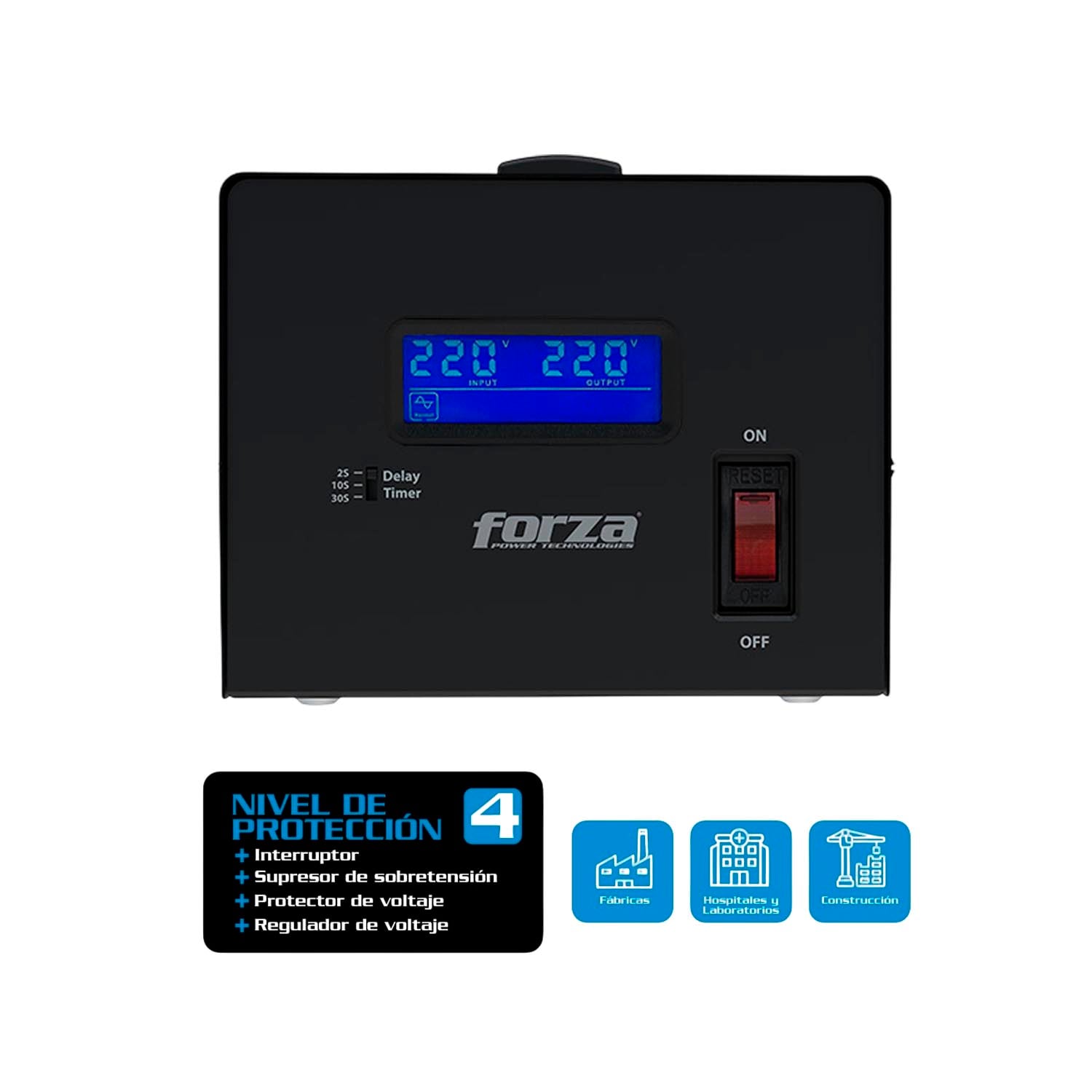 FORZA - REGULADOR DE VOLTAJE FVR-6002 FORZA 6000VA/3000W 3 SALIDAS - 2