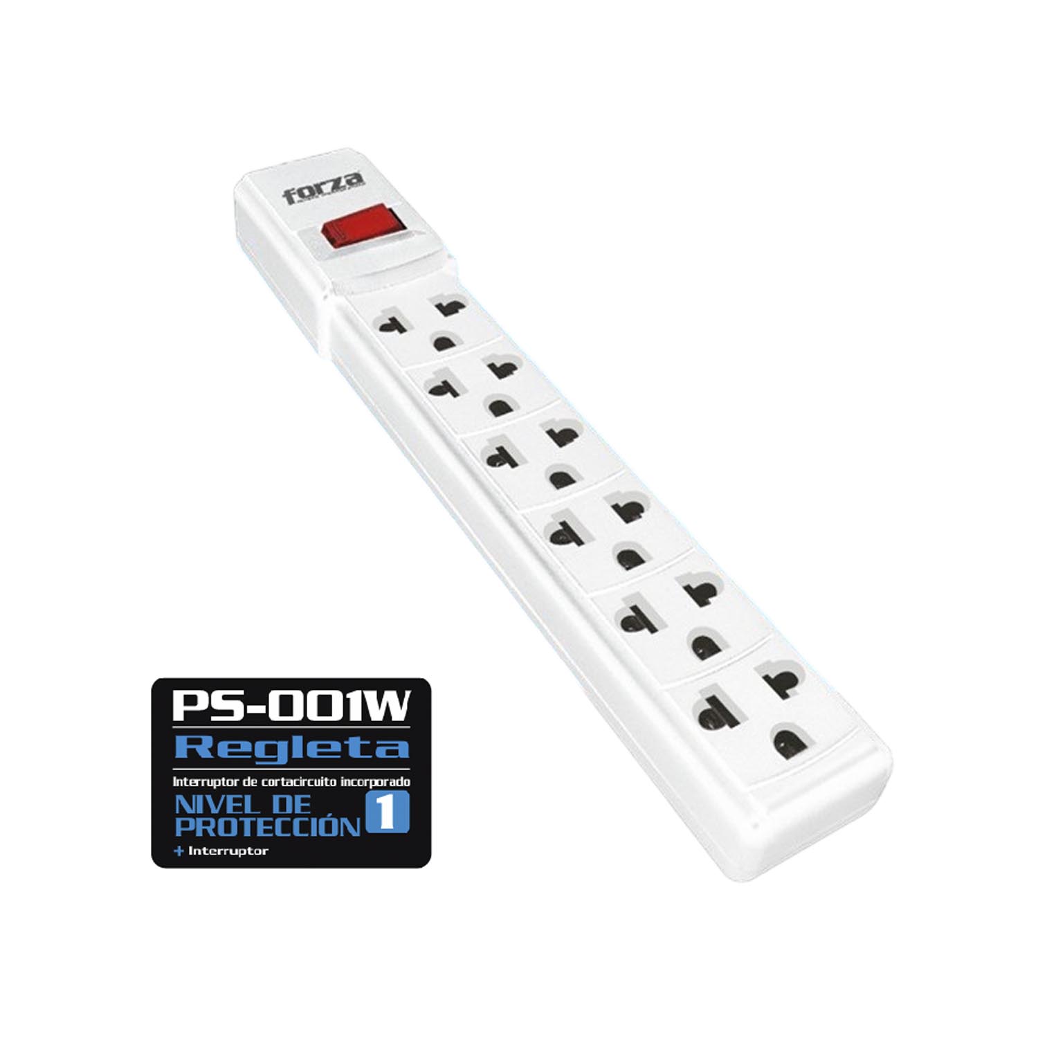 FORZA - REGLETA PS-001W FORZA 6 SALIDAS 2200W BLANCO CABLE 90CM - 2