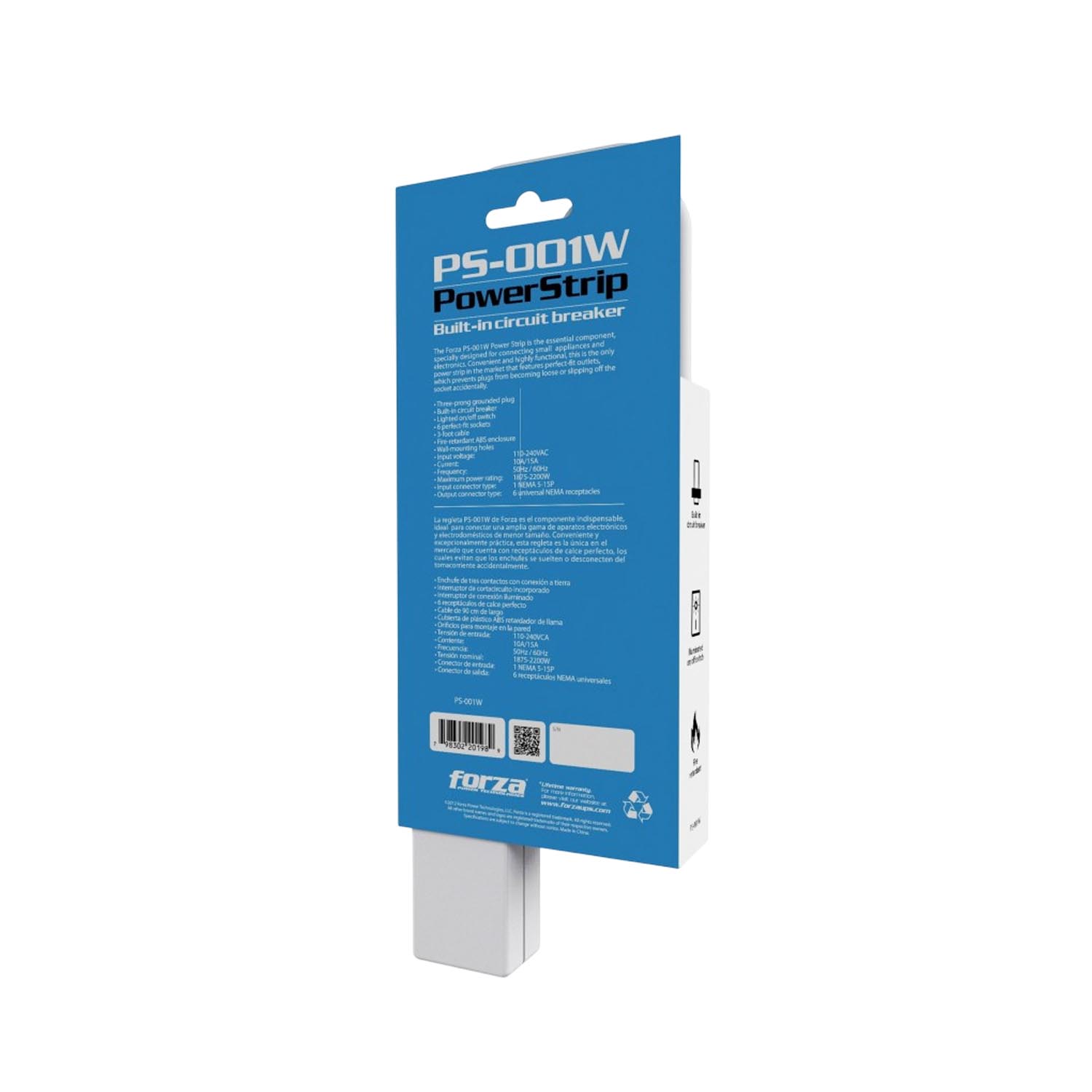 FORZA - REGLETA PS-001W FORZA 6 SALIDAS 2200W BLANCO CABLE 90CM - 5
