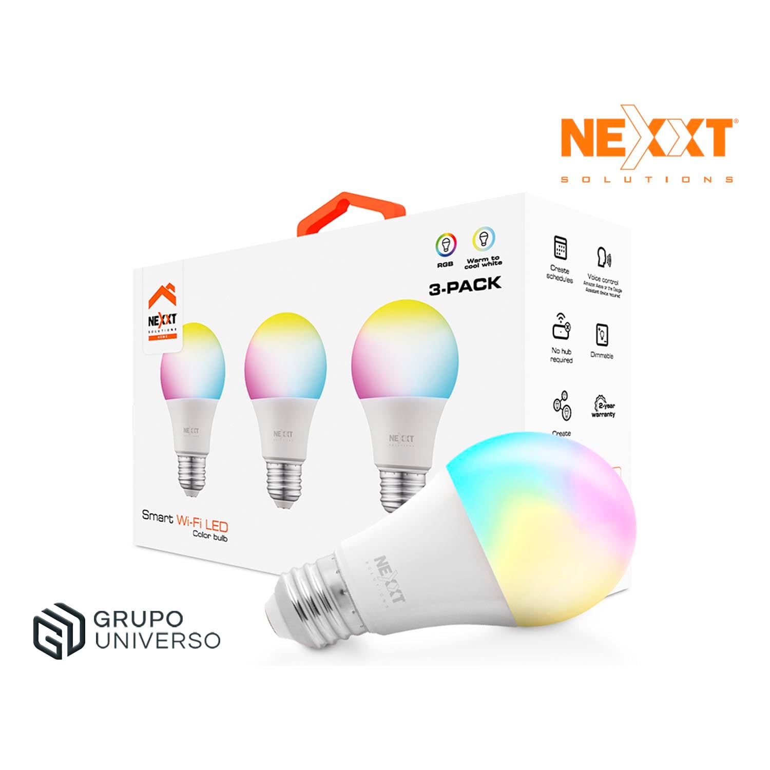 FOCO LED INTELIGENTE WIFI NEXXT NHB-C120M PACK3 220V RGB REGULADOR DE BRILLO - 1