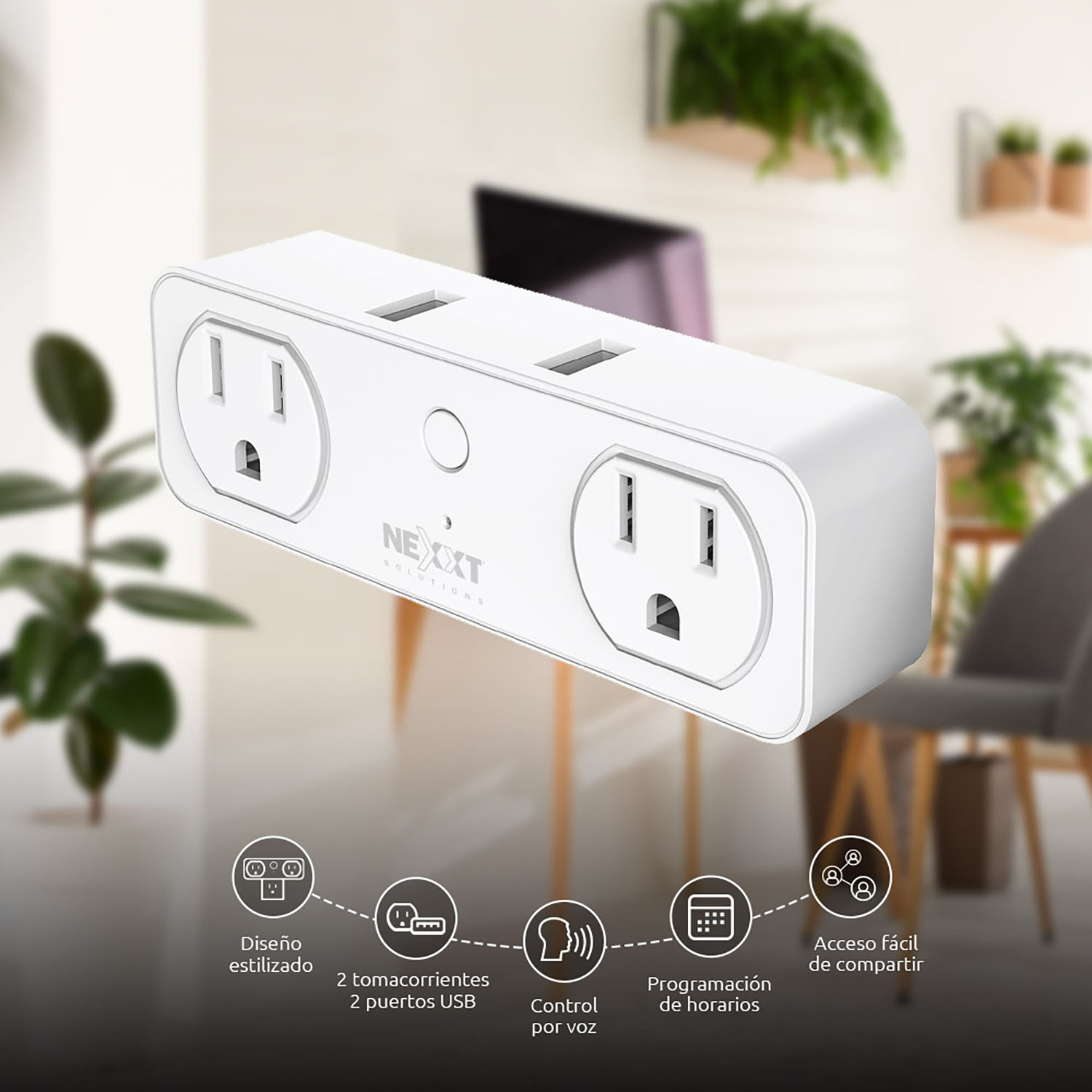 ENCHUFE INTELIGENTE NEXXT NHP-D610 2 SALIDAS NEMA 5-15R 2 USB CONTROL VOZ - 2