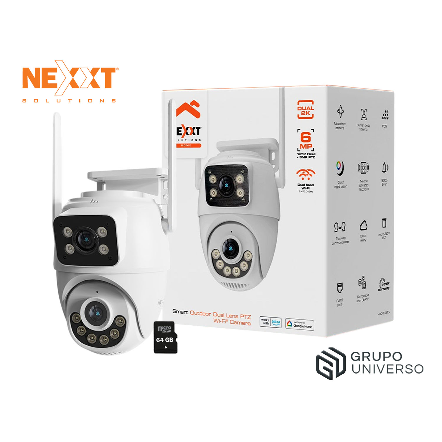 CÁMARA SEGURIDAD NEXXT NHC-OP30DL 6MP 3MP + 3MP + SD 64GB 2 LENTES VISIÓN NOCHE LUZ ALARMA MOTORIZADA - 1