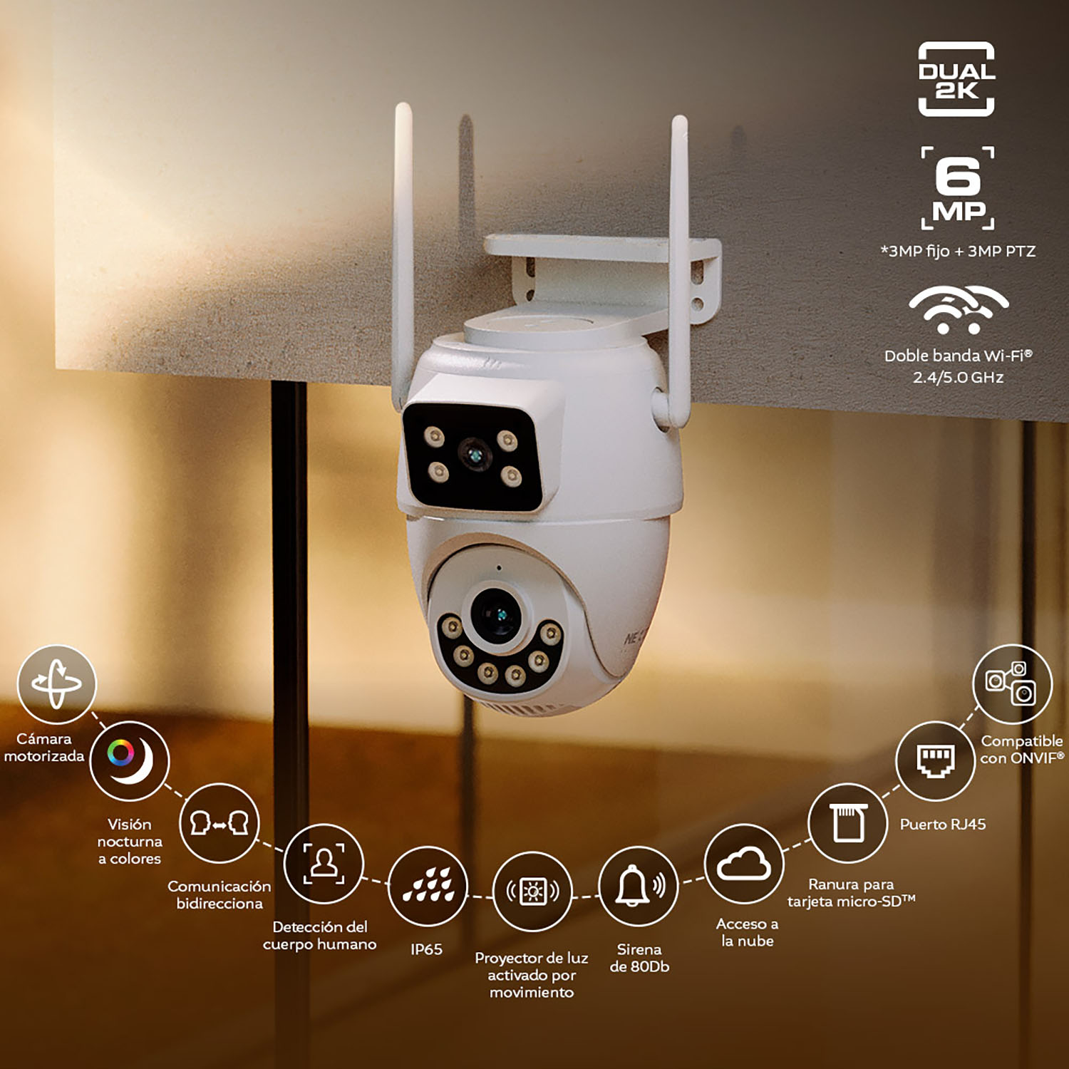 CÁMARA SEGURIDAD NEXXT NHC-OP30DL 6MP 3MP + 3MP + SD 128GB 2 LENTES VISIÓN NOCHE LUZ ALARMA MOTORIZADA - 3