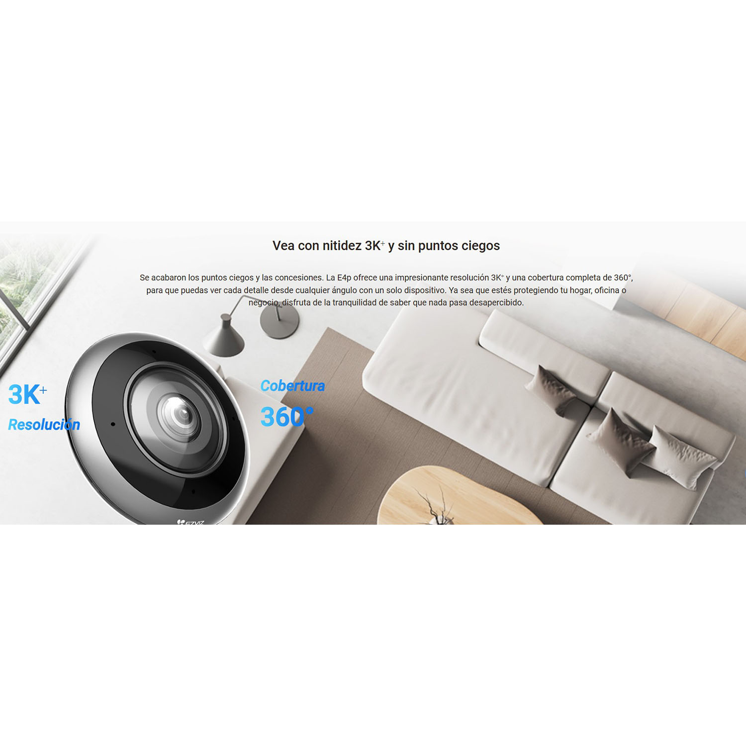 CÁMARA SEGURIDAD EZVIZ E4P 3K+ OJO DE PEZ DETECCIÓN IA PANORÁMICA AUDIO DOBLE VÍA 256GB - 3
