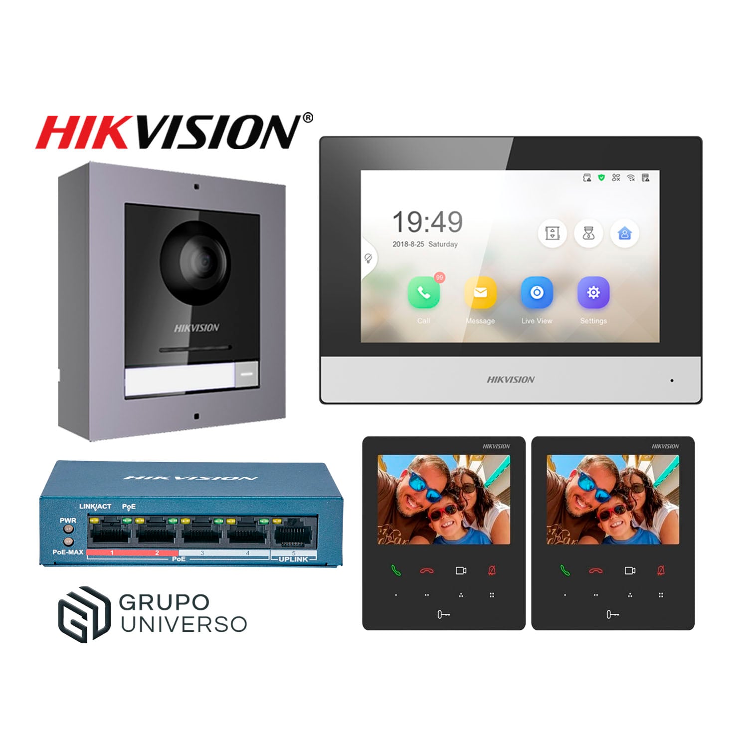 KIT VIDEOPORTERO IP HIKVISION DS-KIS602 CÁMARA 2MP 2 MONITORES 4.3' APP LLAMADA - 1