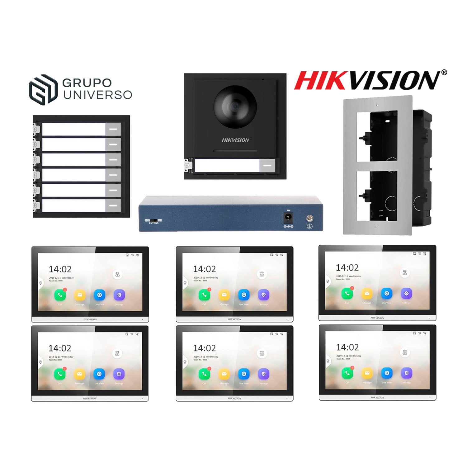 FRENTE DE VIDEOPORTERO HIKVISION DS-KD8003 CÁMARA OJO PEZ 2MP 6 PANTALLAS BOTÓN LLAMADA - 1