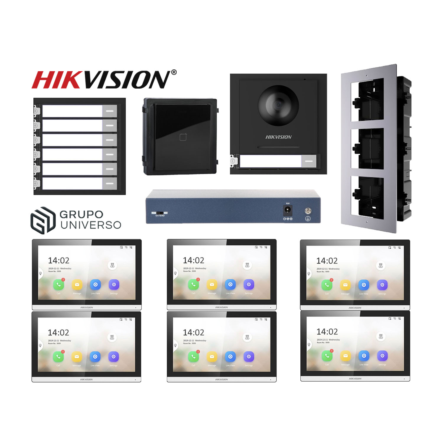 FRENTE DE VIDEOPORTERO HIKVISION DS-KD8003 CÁMARA 2MP 6 PANTALLAS LECTOR BOTÓN LLAMADA - 1