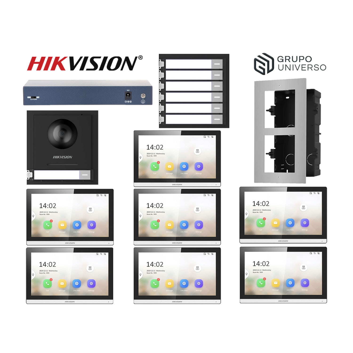 FRENTE DE VIDEOPORTERO HIKVISION DS-KD8003 CÁMARA OJO PEZ 2MP 7 PANTALLAS BOTÓN LLAMADA - 1
