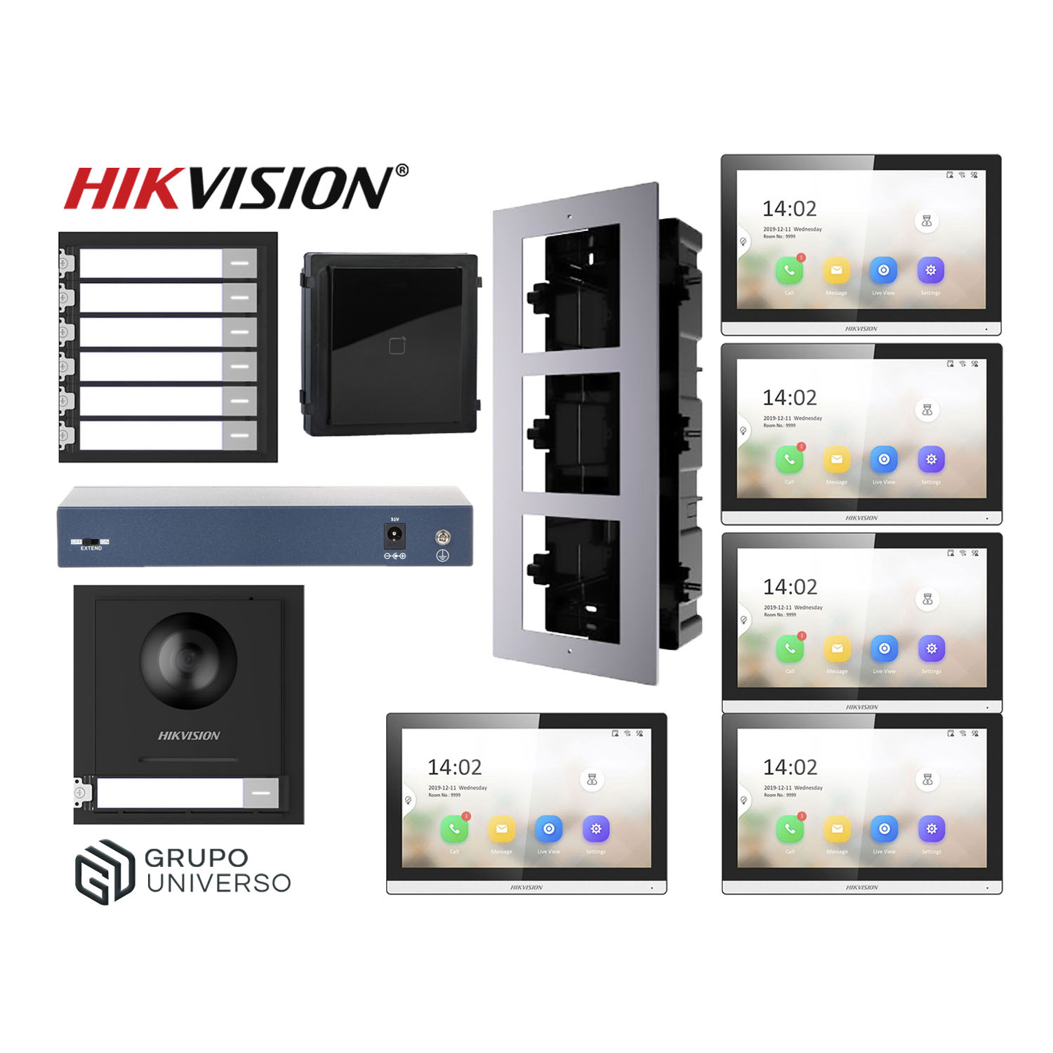 FRENTE DE VIDEOPORTERO HIKVISION DS-KD8003 CÁMARA 2MP 5 PANTALLAS LECTOR BOTÓN LLAMADA - 1