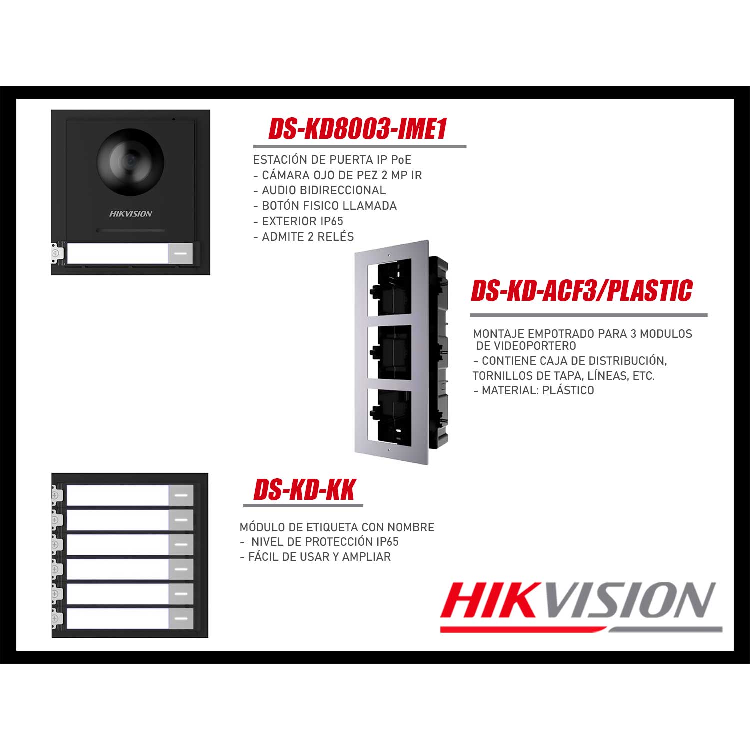 FRENTE DE VIDEOPORTERO HIKVISION DS-KD8003 CÁMARA 2MP 5 PANTALLAS LECTOR BOTÓN LLAMADA - 4