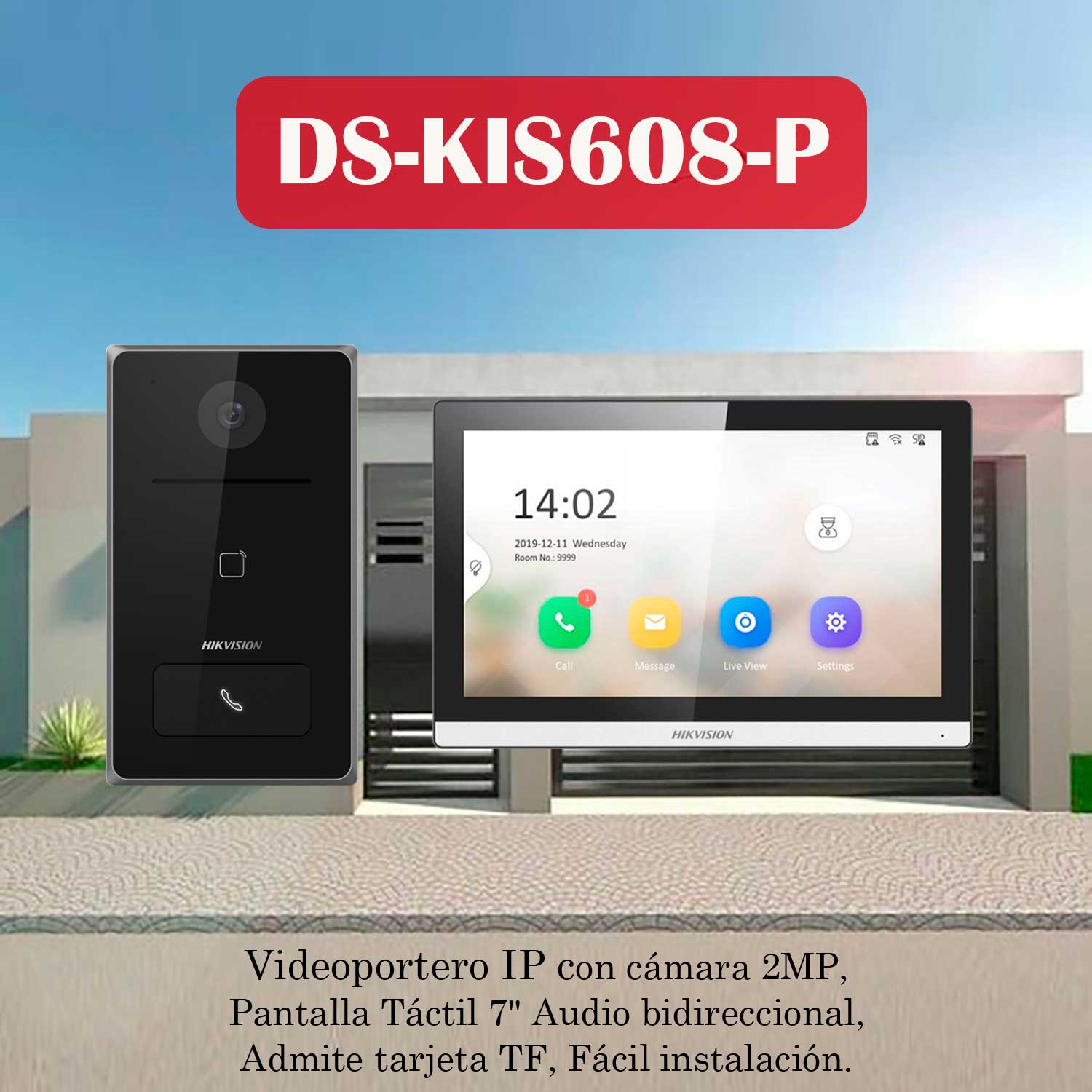 KIT VIDEOPORTERO IP HIKVISION DS-KIS608-P CÁMARA 2MP VISIÓN NOCHE LECTOR TARJETA - 3