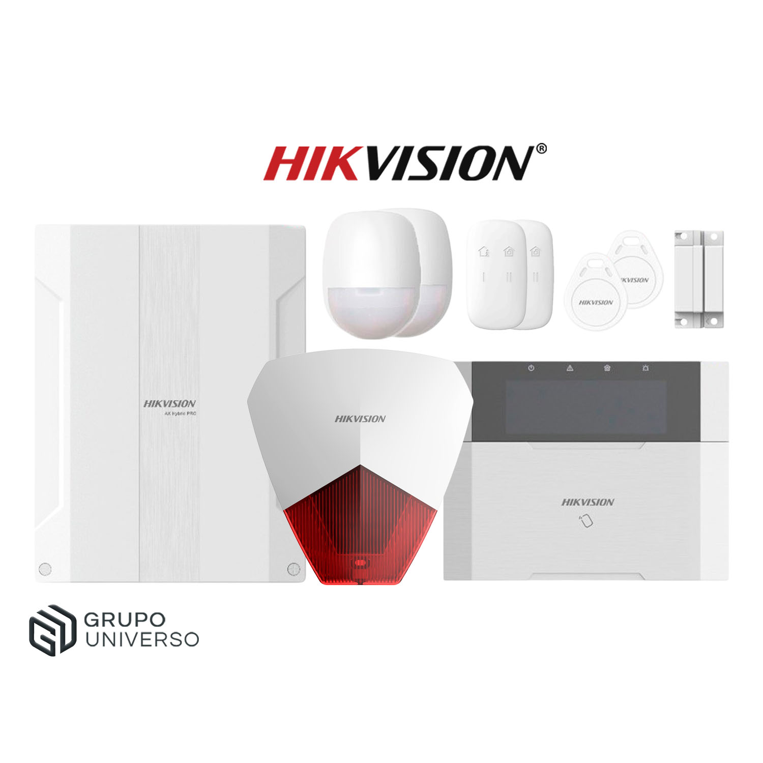 KIT ALARMA HIKVISION AX HIBRIDO DS-PHA64-KIT 64 ZONAS DETECTOR PIR CONTACTO TECLADO TAG PANEL SIRENA - 1
