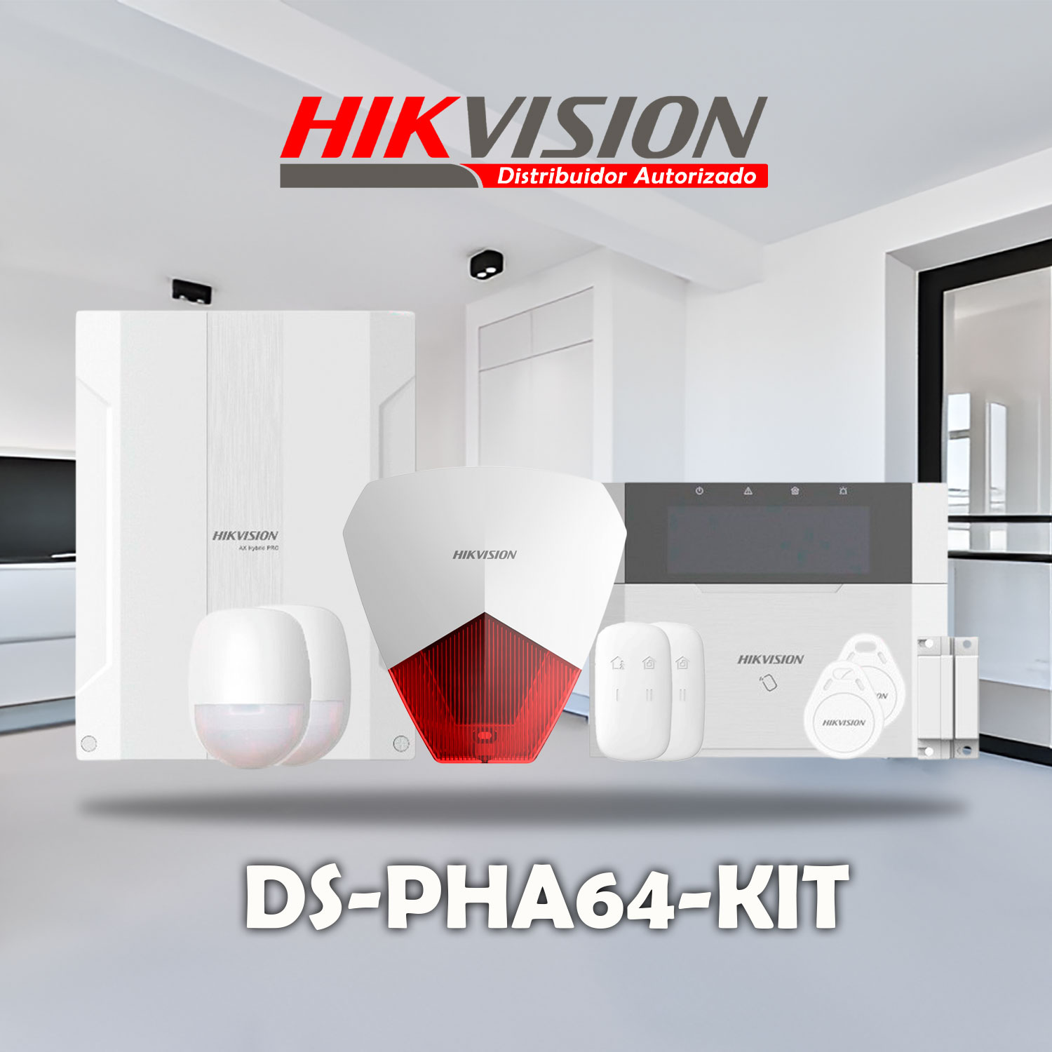 KIT ALARMA HIKVISION AX HIBRIDO DS-PHA64-KIT 64 ZONAS DETECTOR PIR CONTACTO TECLADO TAG PANEL SIRENA - 2