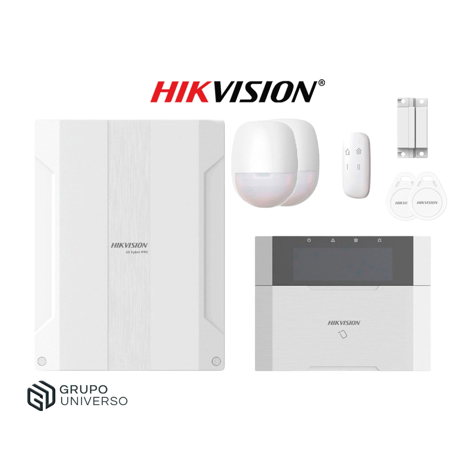 KIT ANTIRROBO HIKVISION AX HIBRIDO DS-PHA64-KIT 64 ZONAS DETECTOR PIR CONTACTO TECLADO TAG PANEL - 1