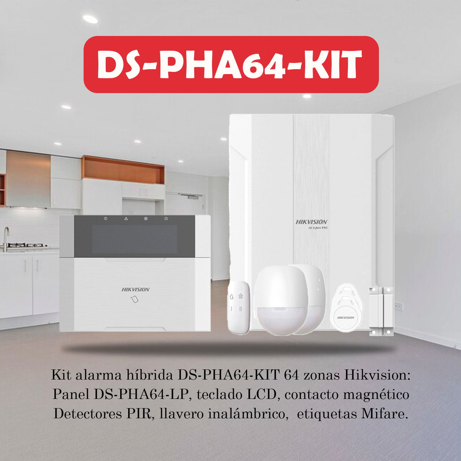 KIT ANTIRROBO HIKVISION AX HIBRIDO DS-PHA64-KIT 64 ZONAS DETECTOR PIR CONTACTO TECLADO TAG PANEL - 3