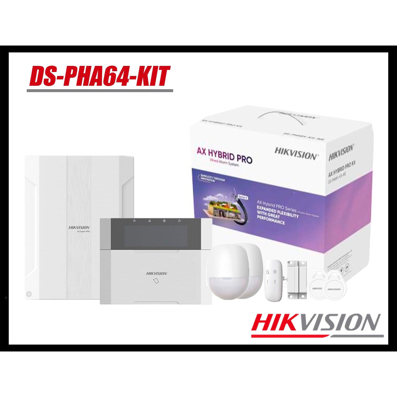 KIT ANTIRROBO HIKVISION AX HIBRIDO DS-PHA64-KIT 64 ZONAS DETECTOR PIR CONTACTO TECLADO TAG PANEL - 5