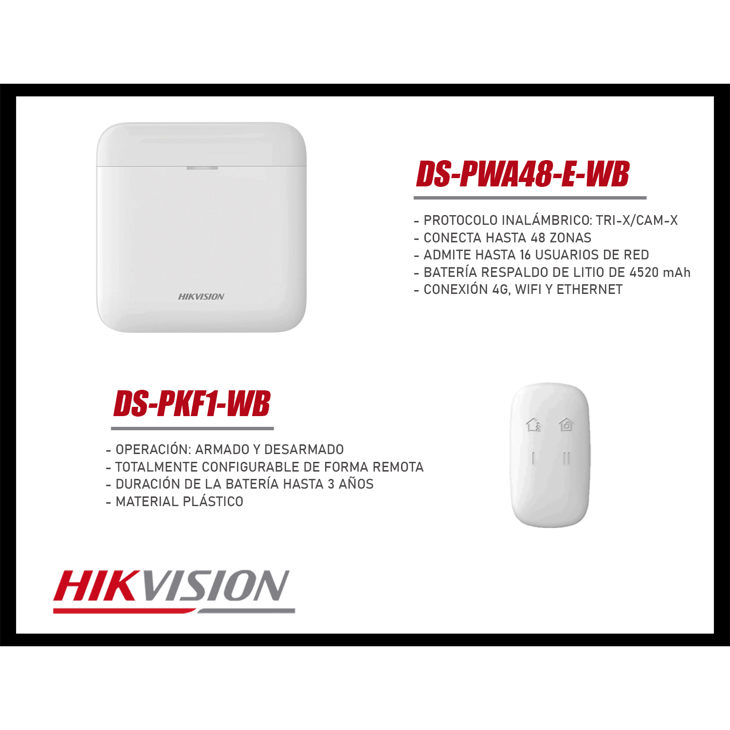 KIT ANTIRROBO HIKVISION AX PRO DS-PWA48-KIT-WB(LA) 4G 48 ZONAS DETECTOR PIR MAGNÉTICO CONTROL PANEL - 4