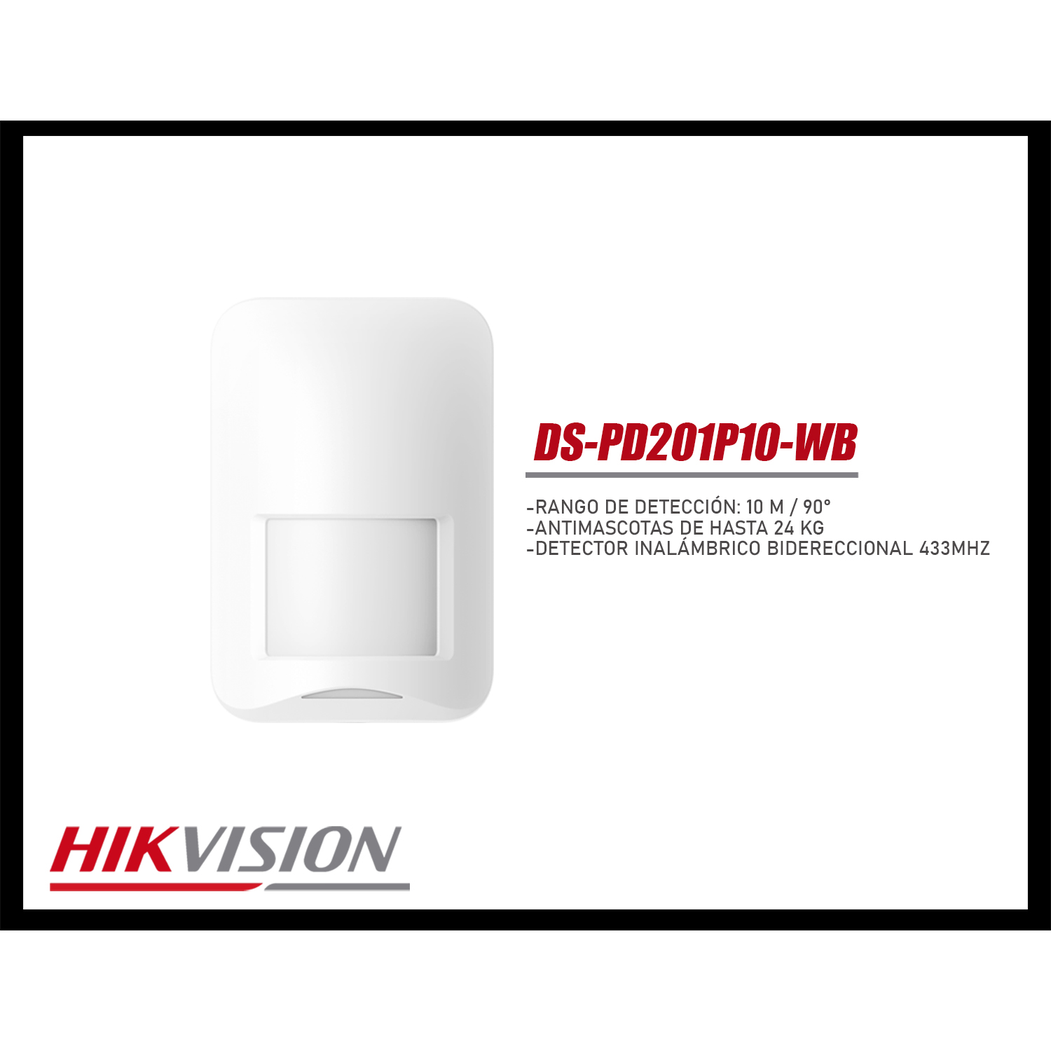 SENSOR MOVIMIENTO PIR HIKVISION DS-PD201P10-WB INALÁMBRICO DETECCIÓN 10M INTERIOR - 3