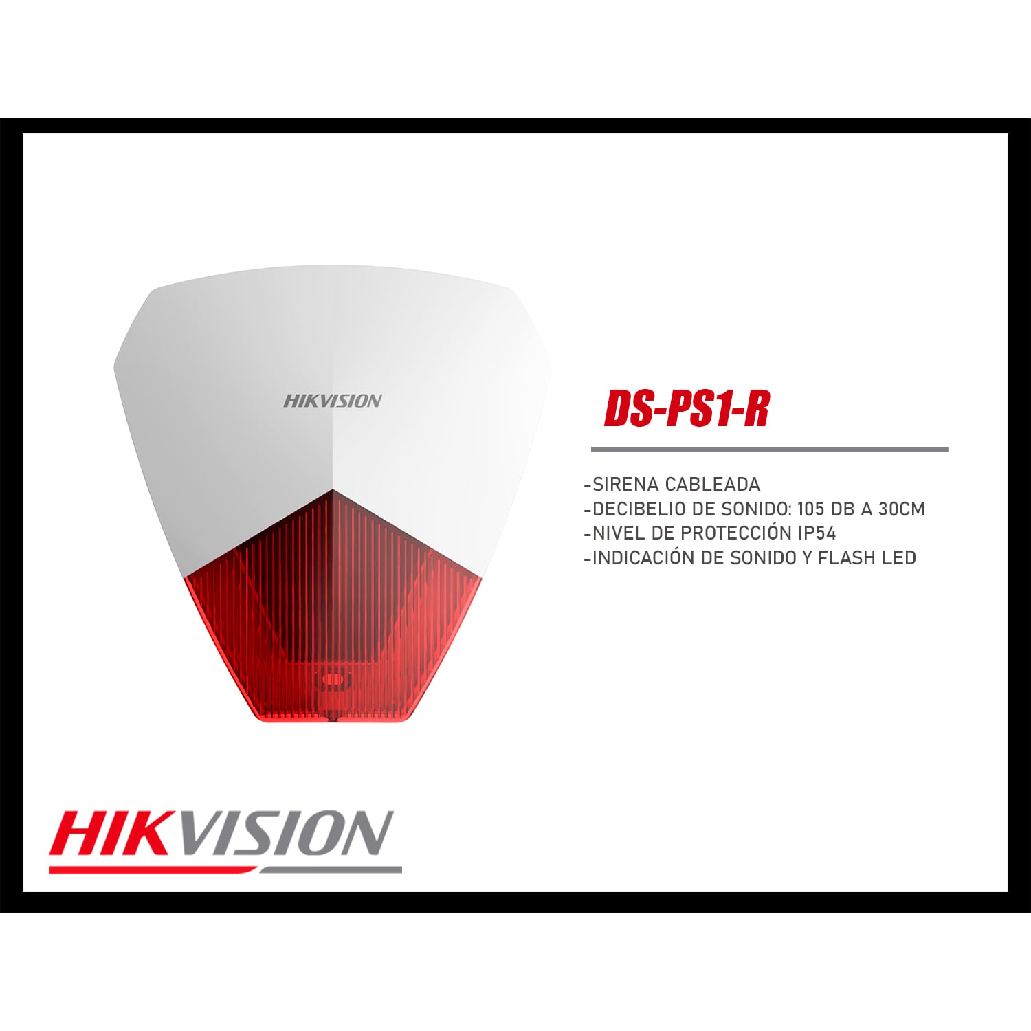 SIRENA HIKVISION DS-PS1-R 105DB SONIDO FLASH LED IP54 CABLEADO - 3