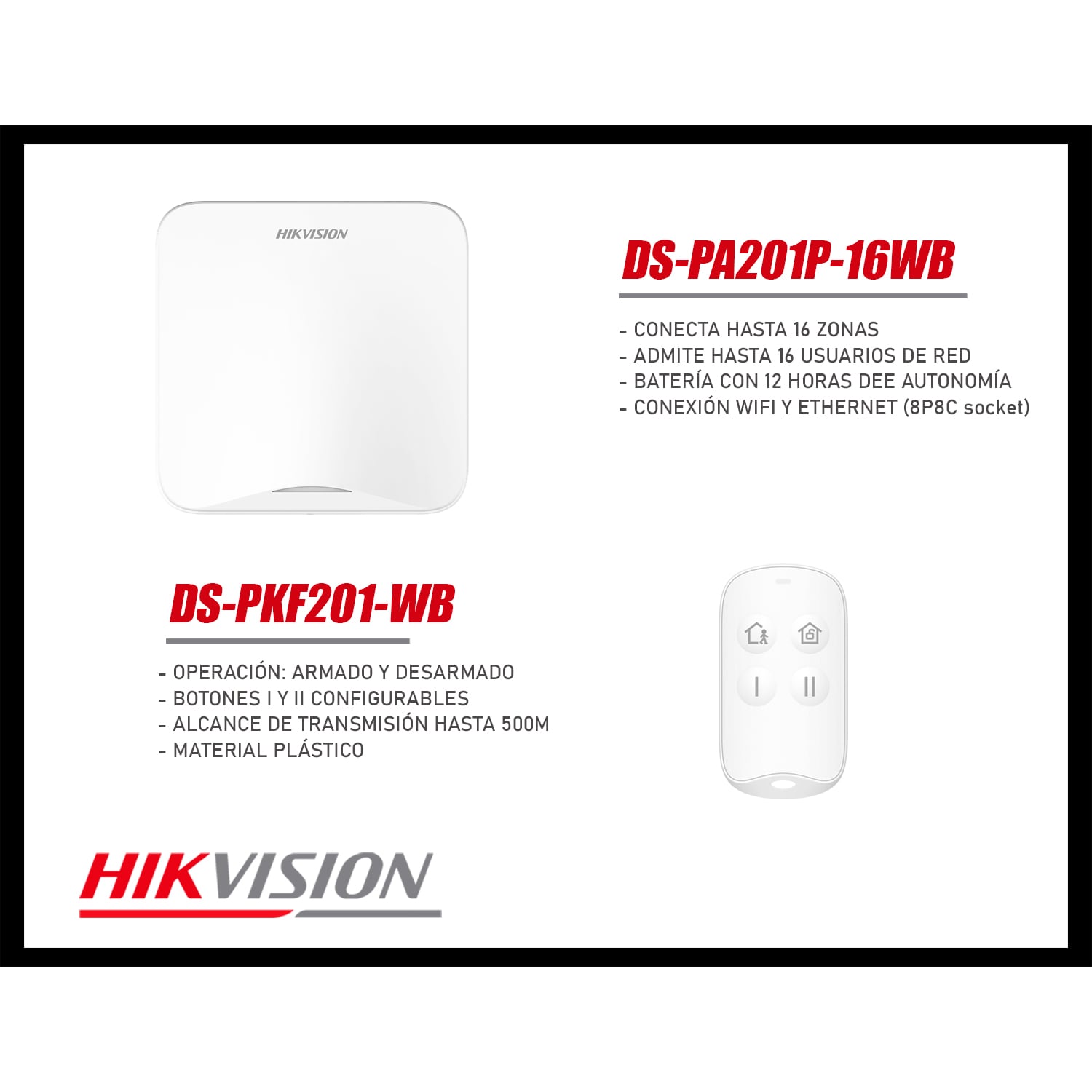 KIT ANTIRROBO HIKVISION AX HOME DS-PA201P-KIT-16WB PANEL DETECTOR PIR MAGNÉTICO CONTROL 16 ZONAS - 4