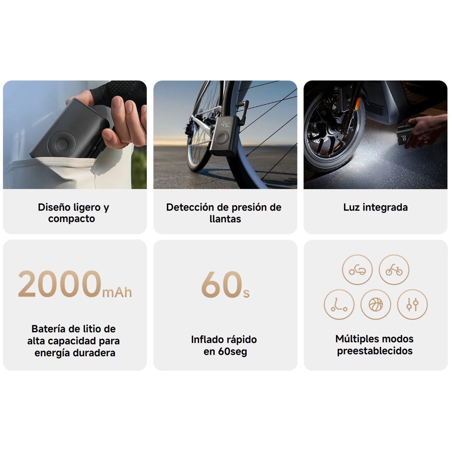 COMPRESOR DE AIRE XIAOMI MIJIA COMPACT PORTABLE ELECTRIC AIR COMPRESSOR 150PSI 5 MODOS INFLADO - 2