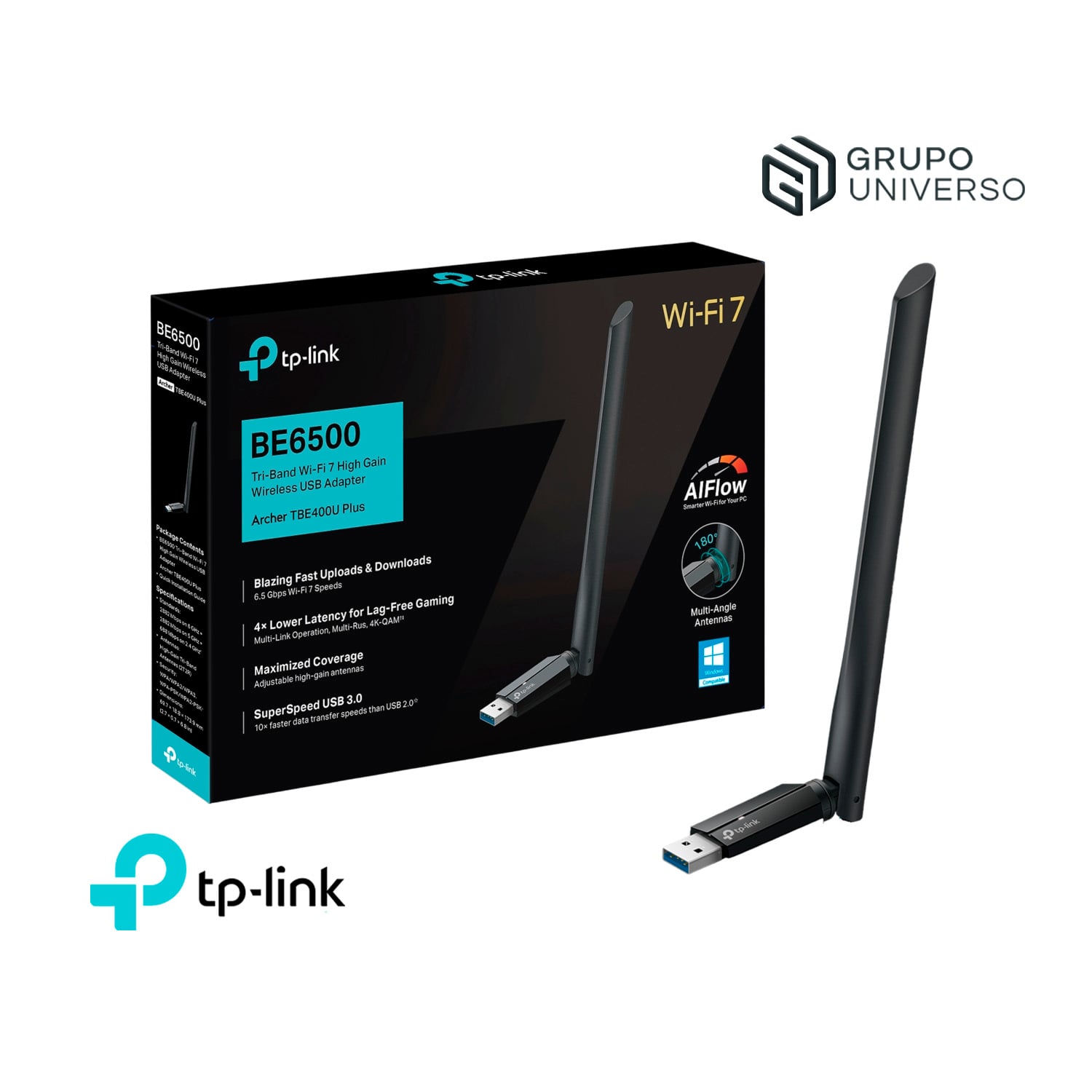 ADAPTADOR WIFI USB TP-LINK ARCHER TBE400U PLUS WIFI 7 TRIBANDA BE6500 - 1