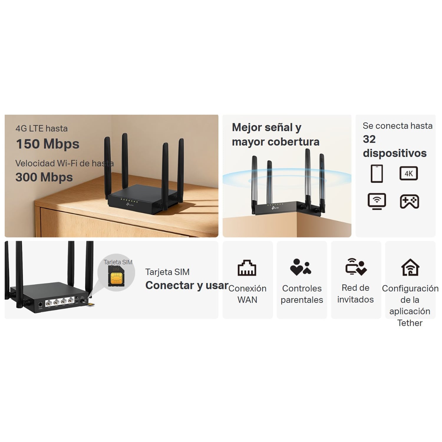 ROUTER TP-LINK ARCHER MR108 4G LTE CAT 4 BANDA N300 WIFI 4 - 2
