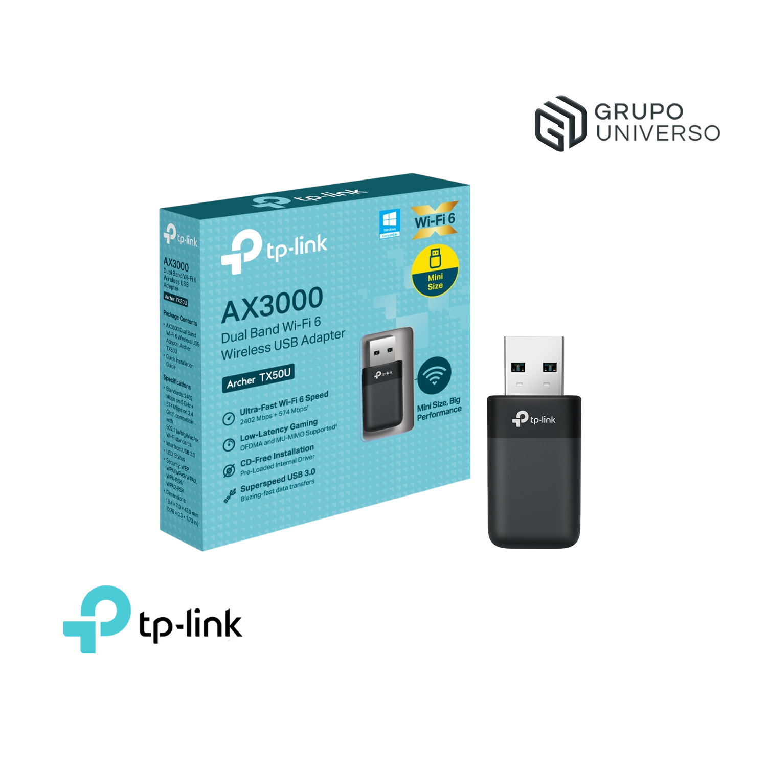 ADAPTADOR WIFI USB TP-LINK ARCHER TX50U WIFI 6 DOBLE BANDA AX3000 - 1
