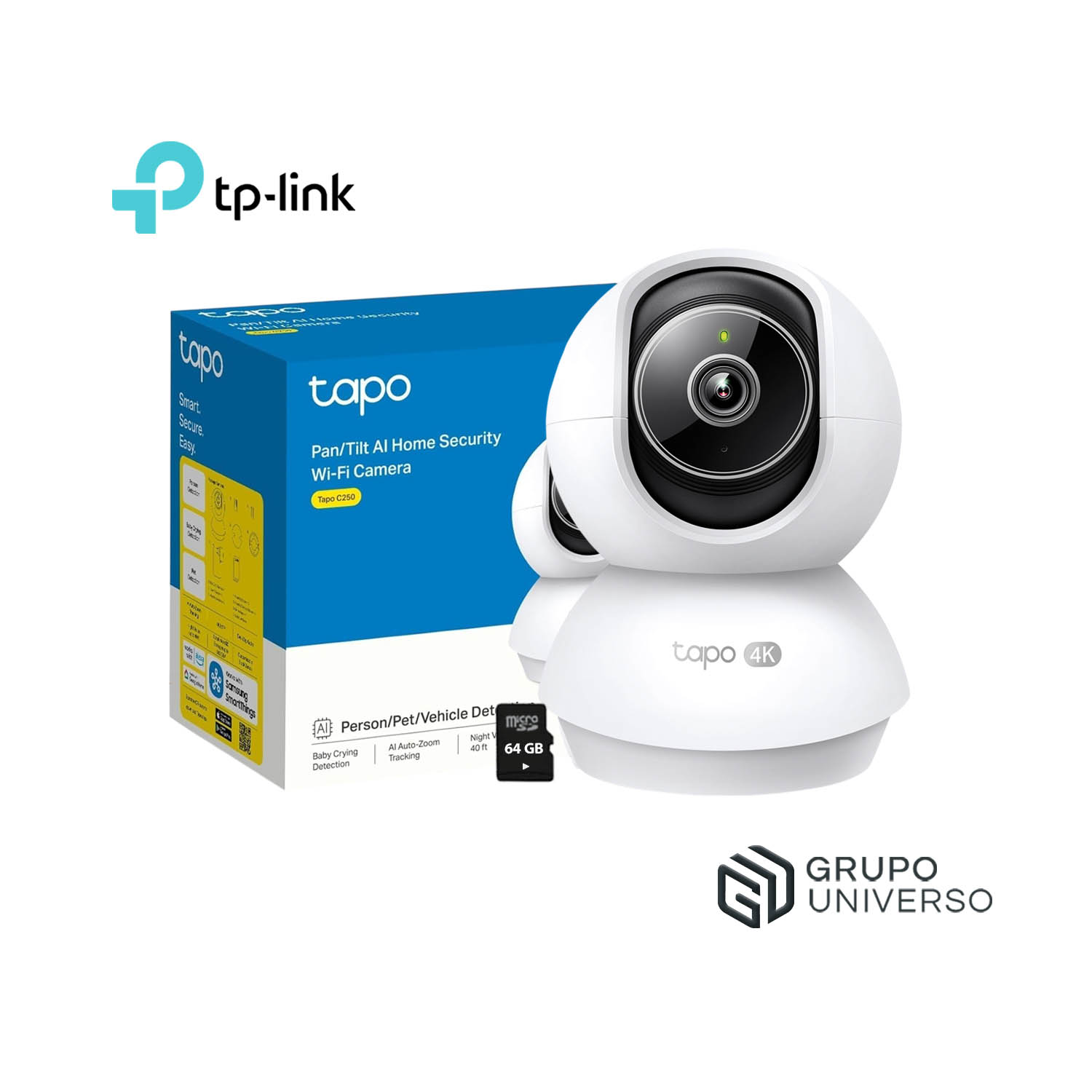 CÁMARA SEGURIDAD TAPO C250 4K 8MP + SD 64GB WIFI SEGUIMIENTO IA AUDIO BIDIRECCIONAL ZOOM 18X - 1