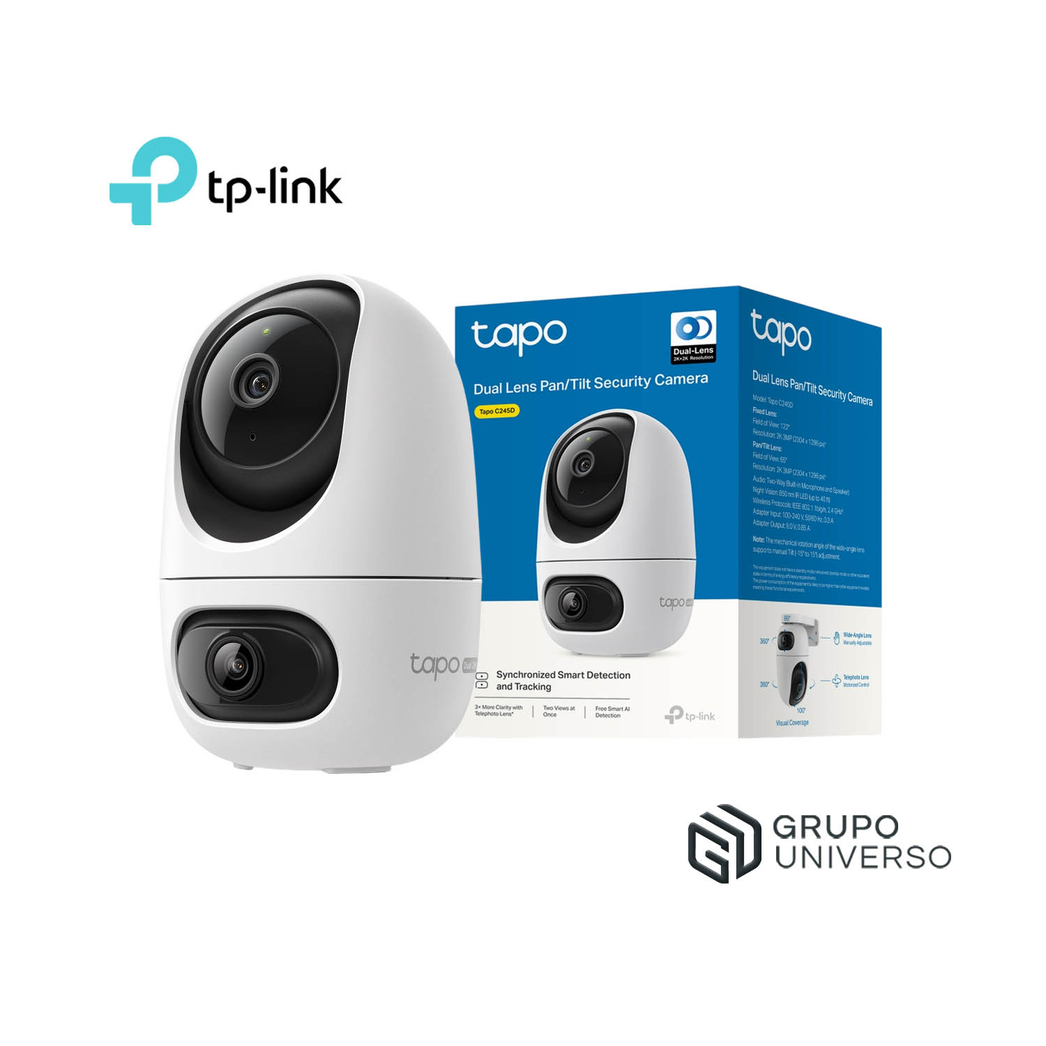 CÁMARA SEGURIDAD TAPO C245D 2K 3MP CAPACIDAD 512GB WIFI DOBLE LENTE SEGUIMIENTO AUTOMÁTICO SIRENA - 1