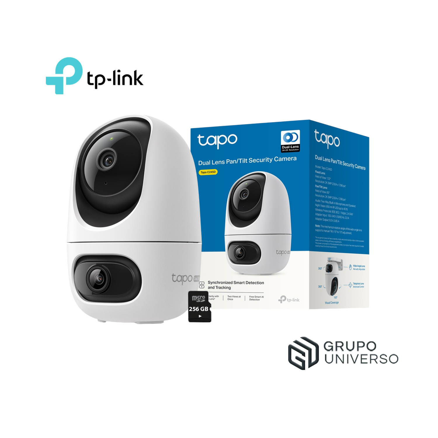 CÁMARA SEGURIDAD TAPO C245D 2K 3MP + SD 256GB WIFI DOBLE LENTE SEGUIMIENTO AUTOMÁTICO SIRENA - 1