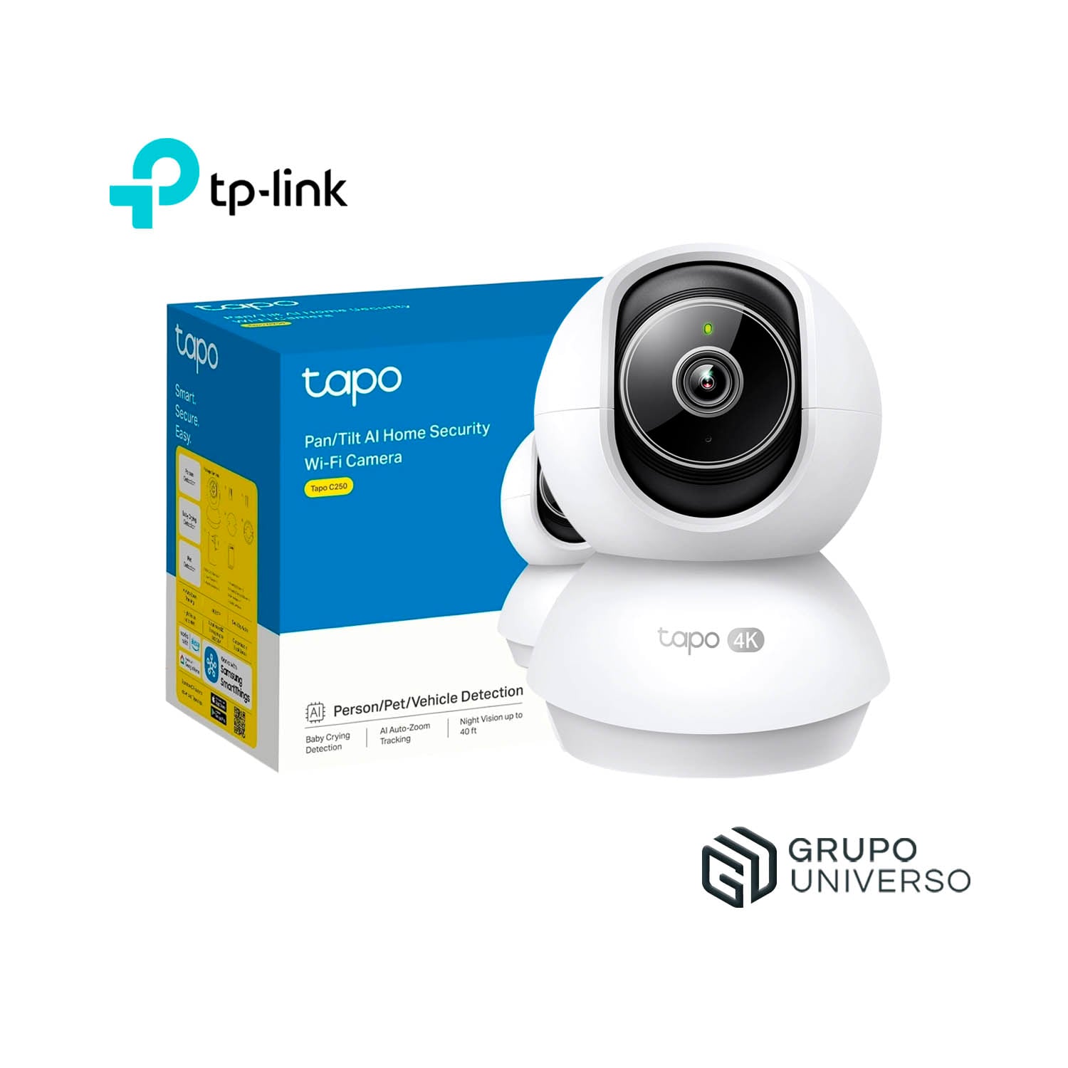 CÁMARA SEGURIDAD TAPO C250 4K 8MP CAPACIDAD 512GB WIFI SEGUIMIENTO IA AUDIO BIDIRECCIONAL ZOOM 18X - 1
